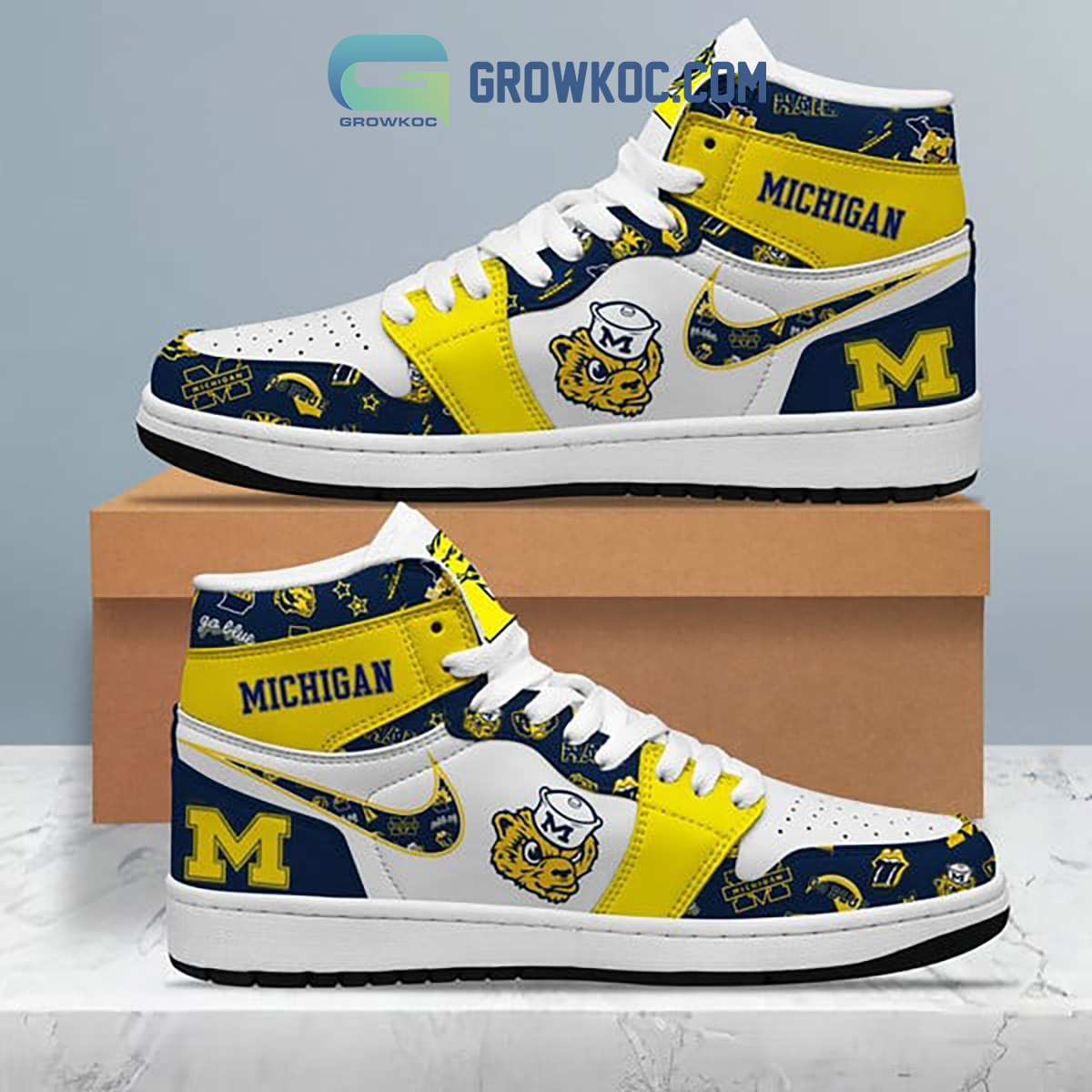 JWFancy Michigan Wolverines AJ1 High Sneakers Shoes For Men And Women