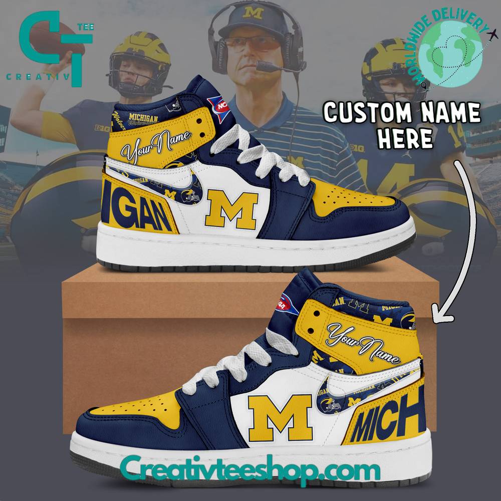 JWFancy Michigan Wolverines AJ1 High Sneakers Shoes For Men And Women