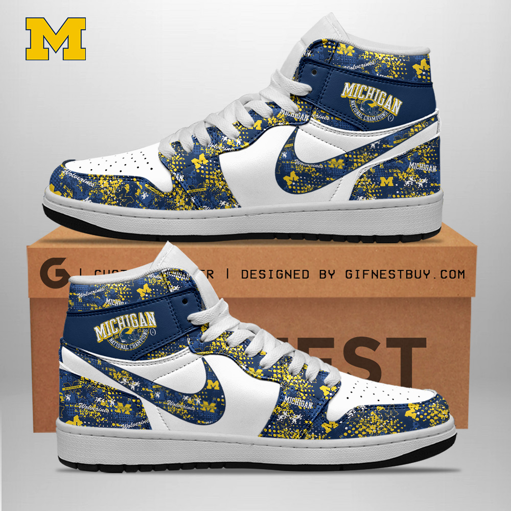 JWFancy Michigan Wolverines AJ1 High Sneakers Shoes For Men And Women