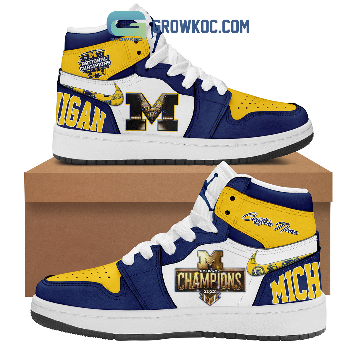 JWFancy Michigan Wolverines AJ1 High Sneakers Shoes For Men And Women