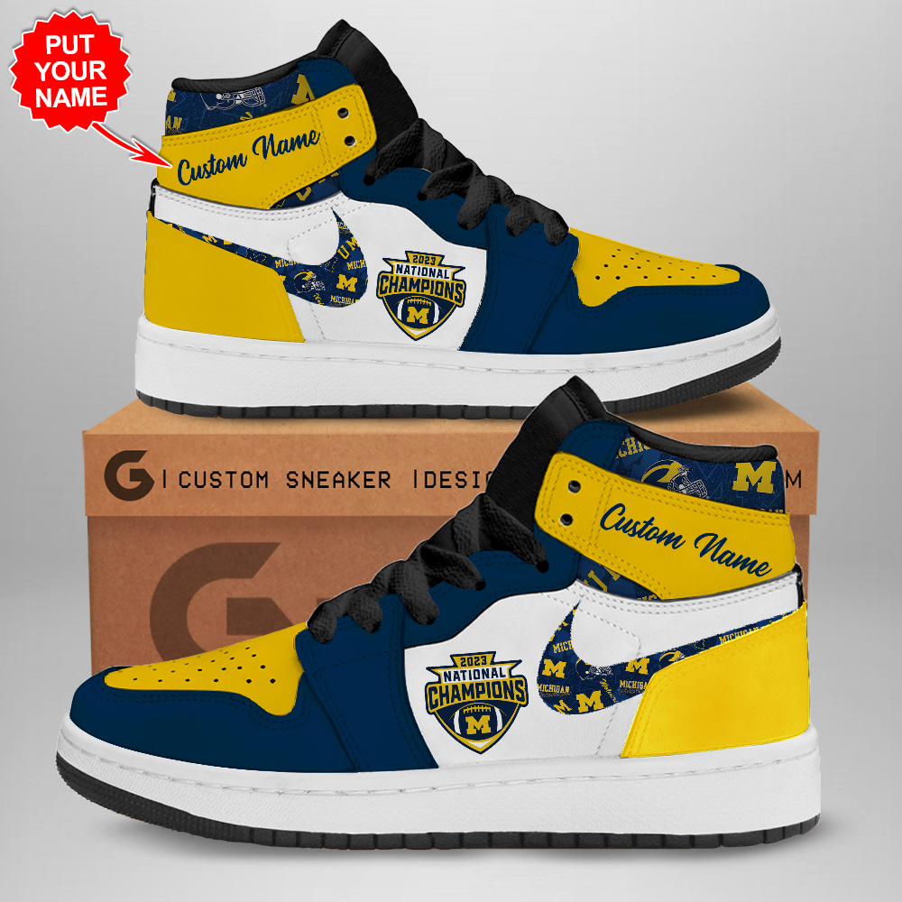 JWFancy Michigan Wolverines AJ1 High Sneakers Shoes For Men And Women