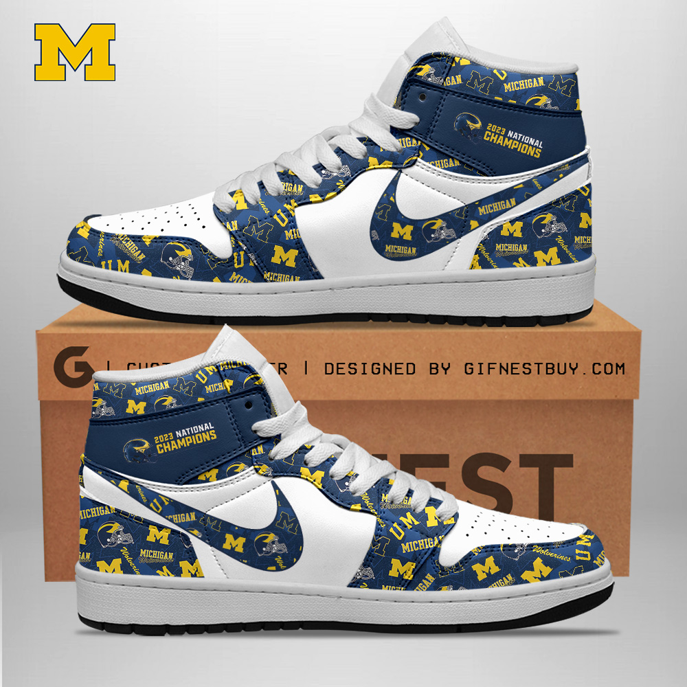 JWFancy Michigan Wolverines AJ1 High Sneakers Shoes For Men And Women