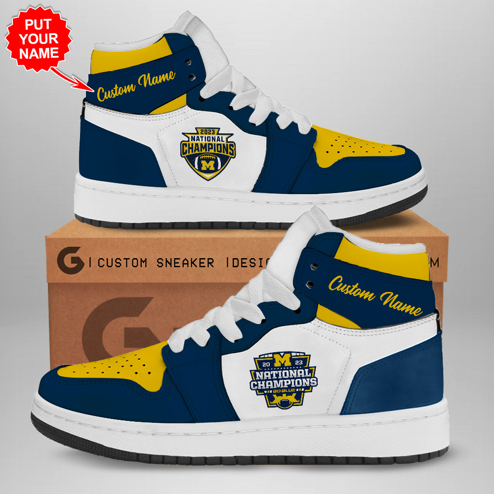 JWFancy Michigan Wolverines AJ1 High Sneakers Shoes For Men And Women