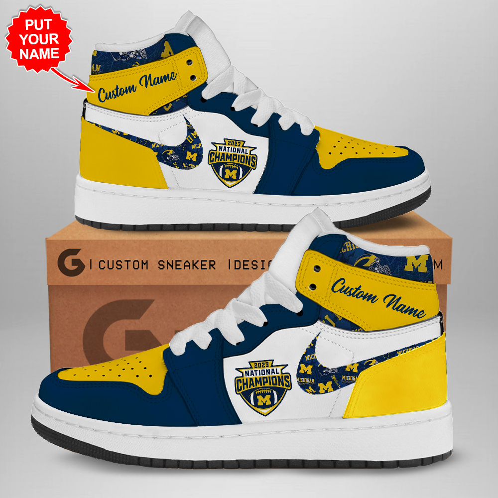 JWFancy Michigan Wolverines AJ1 High Sneakers Shoes For Men And Women