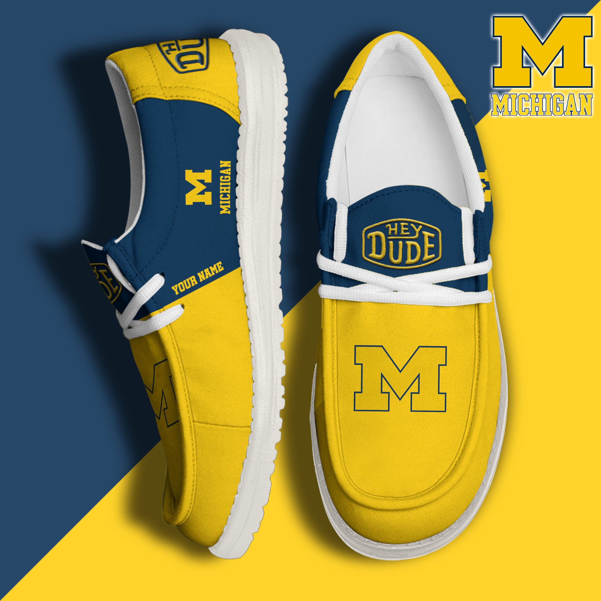 JWFancy Michigan Wolverines Hey Dude Shoes Wally Men's Lace Up Loafers Comfortable For Men And Women