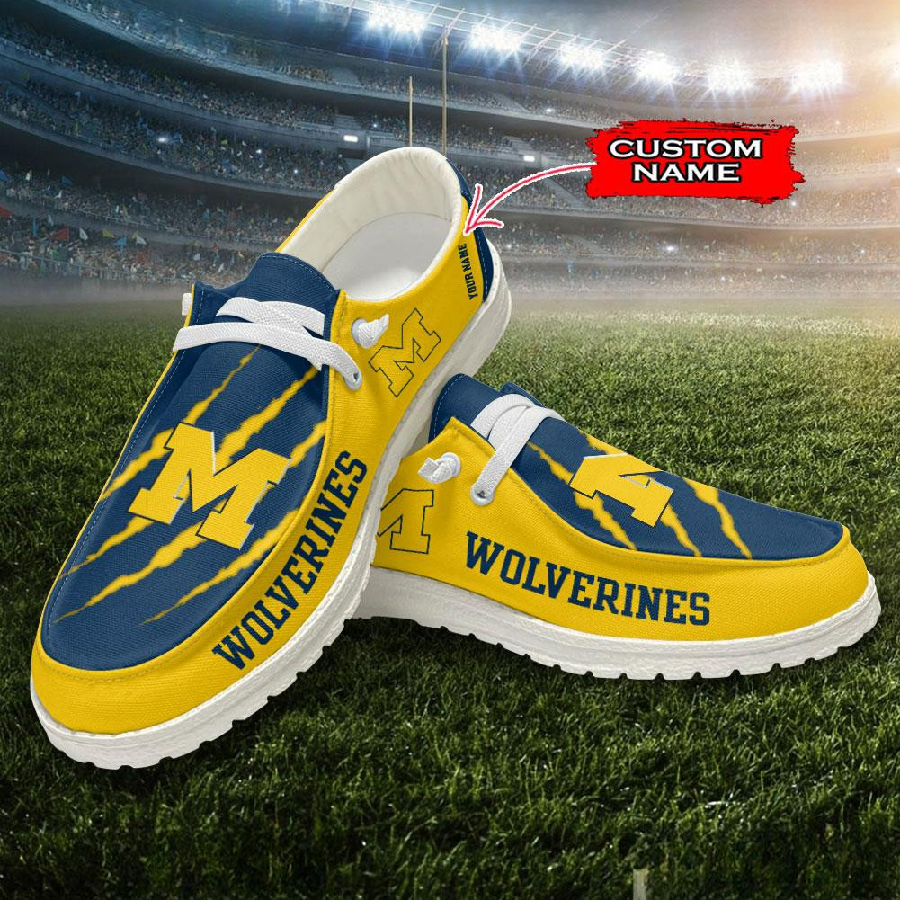 JWFancy Michigan Wolverines Hey Dude Shoes Wally Men's Lace Up Loafers Comfortable For Men And Women