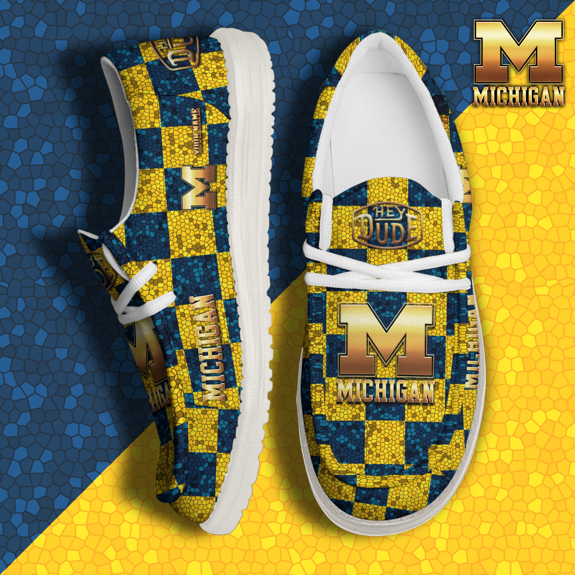 JWFancy Michigan Wolverines Hey Dude Shoes Wally Men's Lace Up Loafers Comfortable For Men And Women