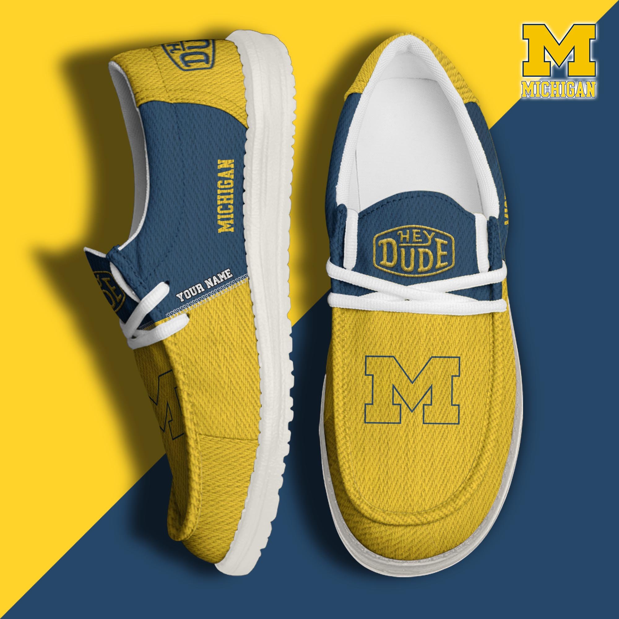 JWFancy Michigan Wolverines Hey Dude Shoes Wally Men's Lace Up Loafers Comfortable For Men And Women