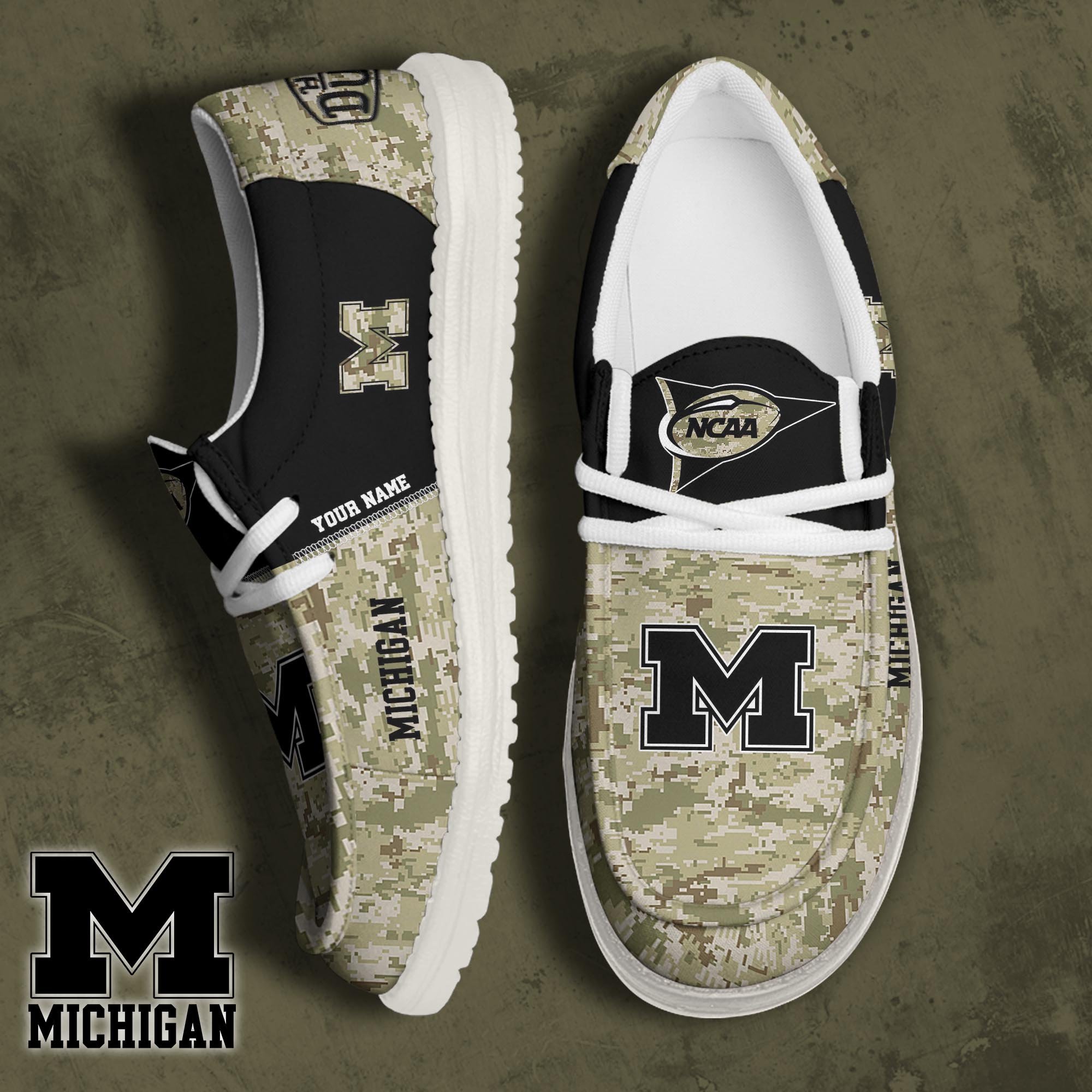 JWFancy Michigan Wolverines Hey Dude Shoes Wally Men's Lace Up Loafers Comfortable For Men And Women