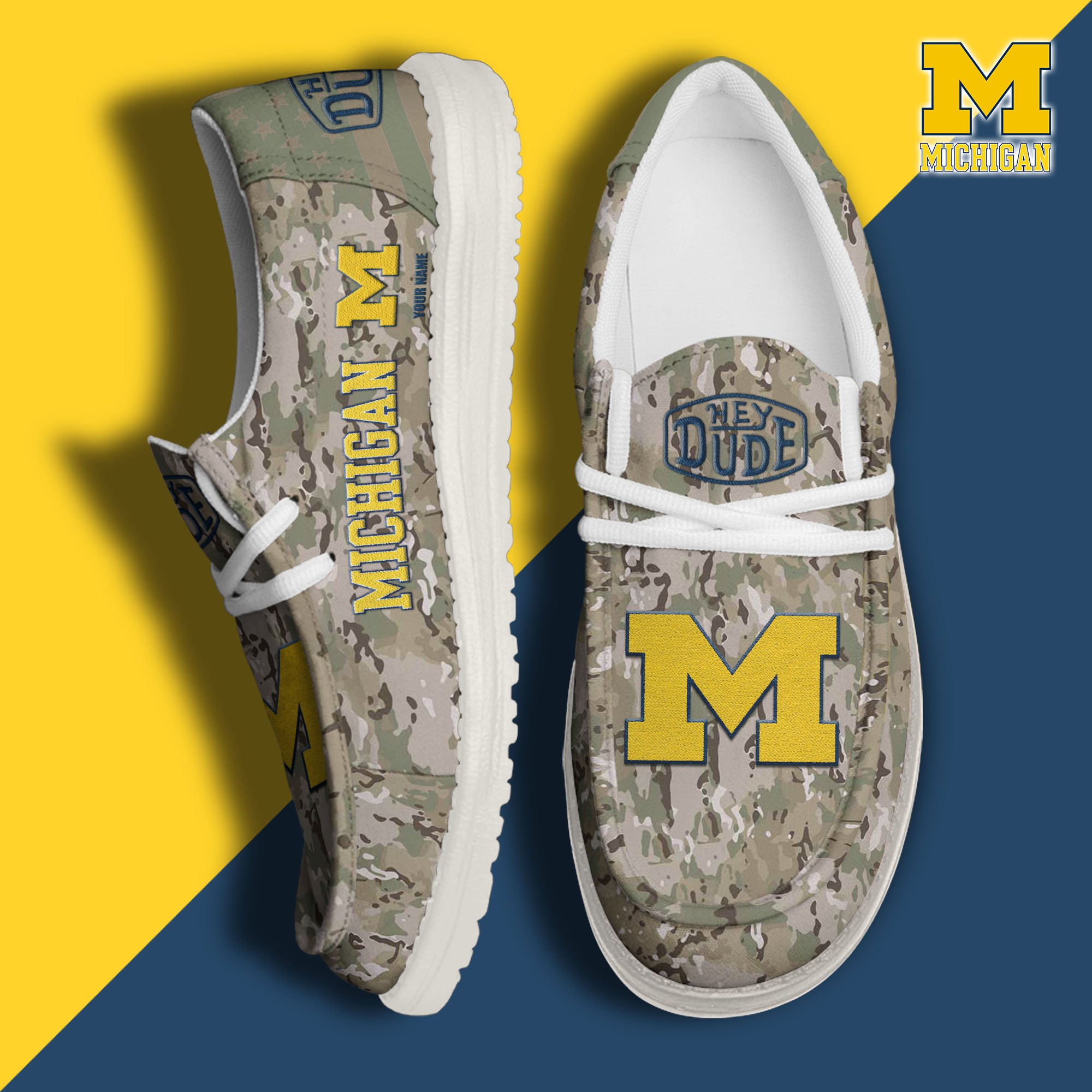 JWFancy Michigan Wolverines Hey Dude Shoes Wally Men's Lace Up Loafers Comfortable For Men And Women