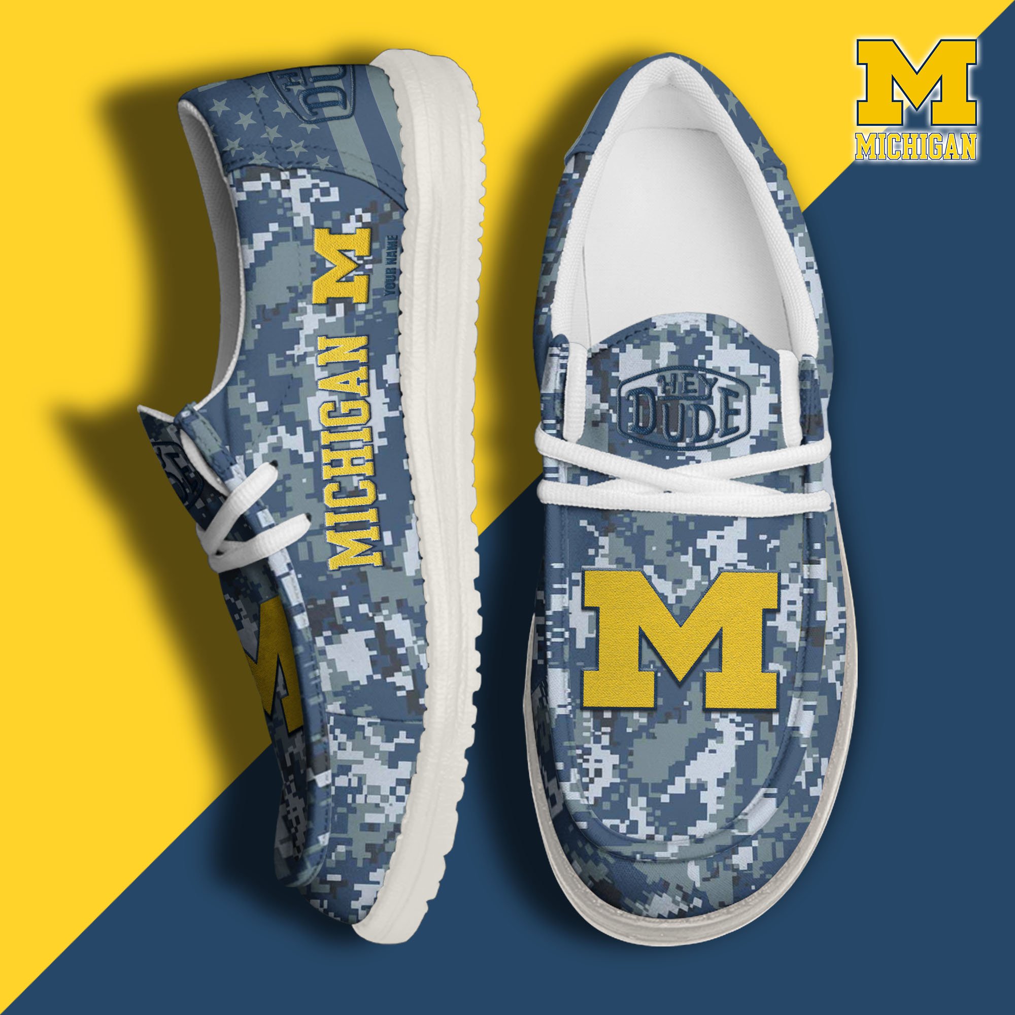 JWFancy Michigan Wolverines Hey Dude Shoes Wally Men's Lace Up Loafers Comfortable For Men And Women