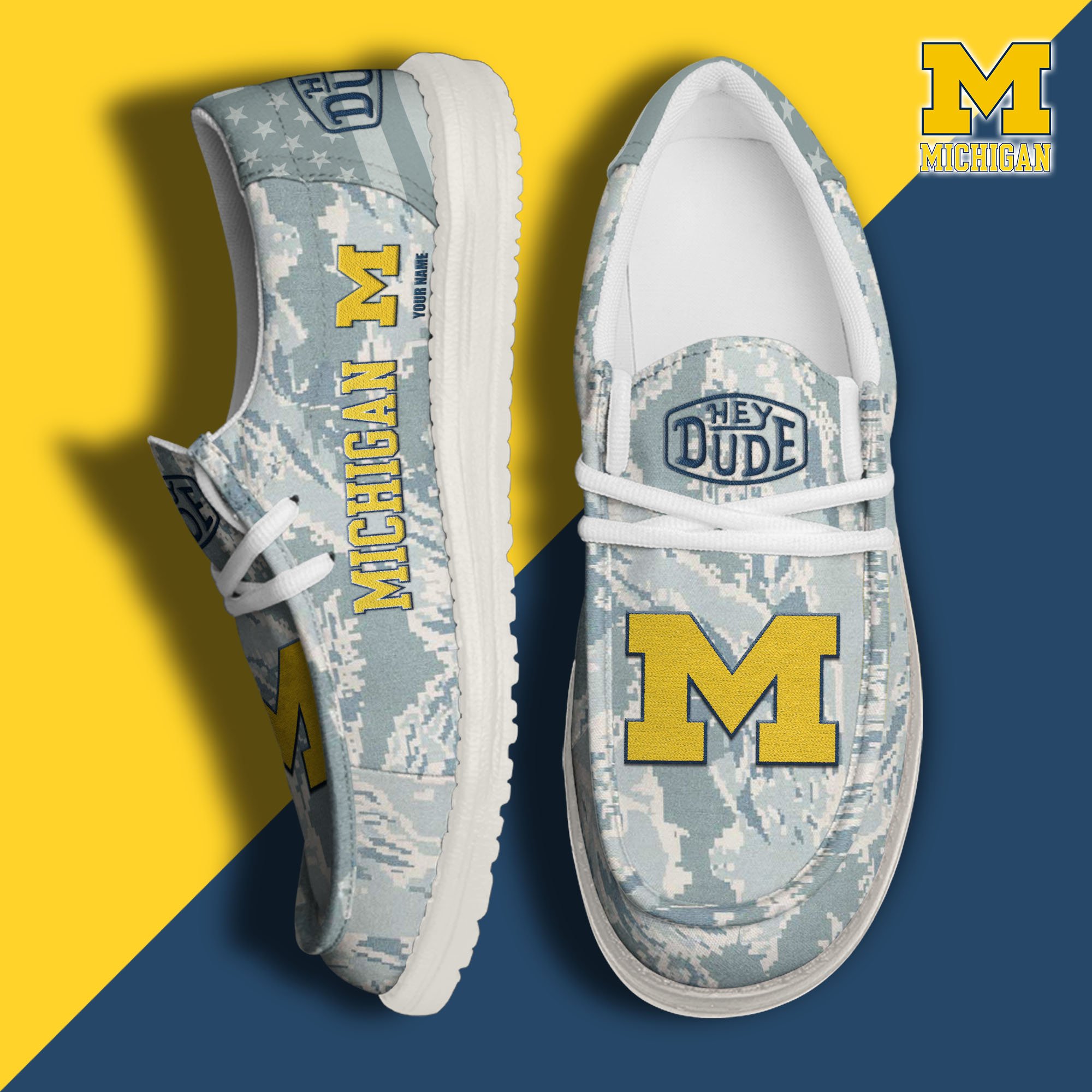 JWFancy Michigan Wolverines Hey Dude Shoes Wally Men's Lace Up Loafers Comfortable For Men And Women