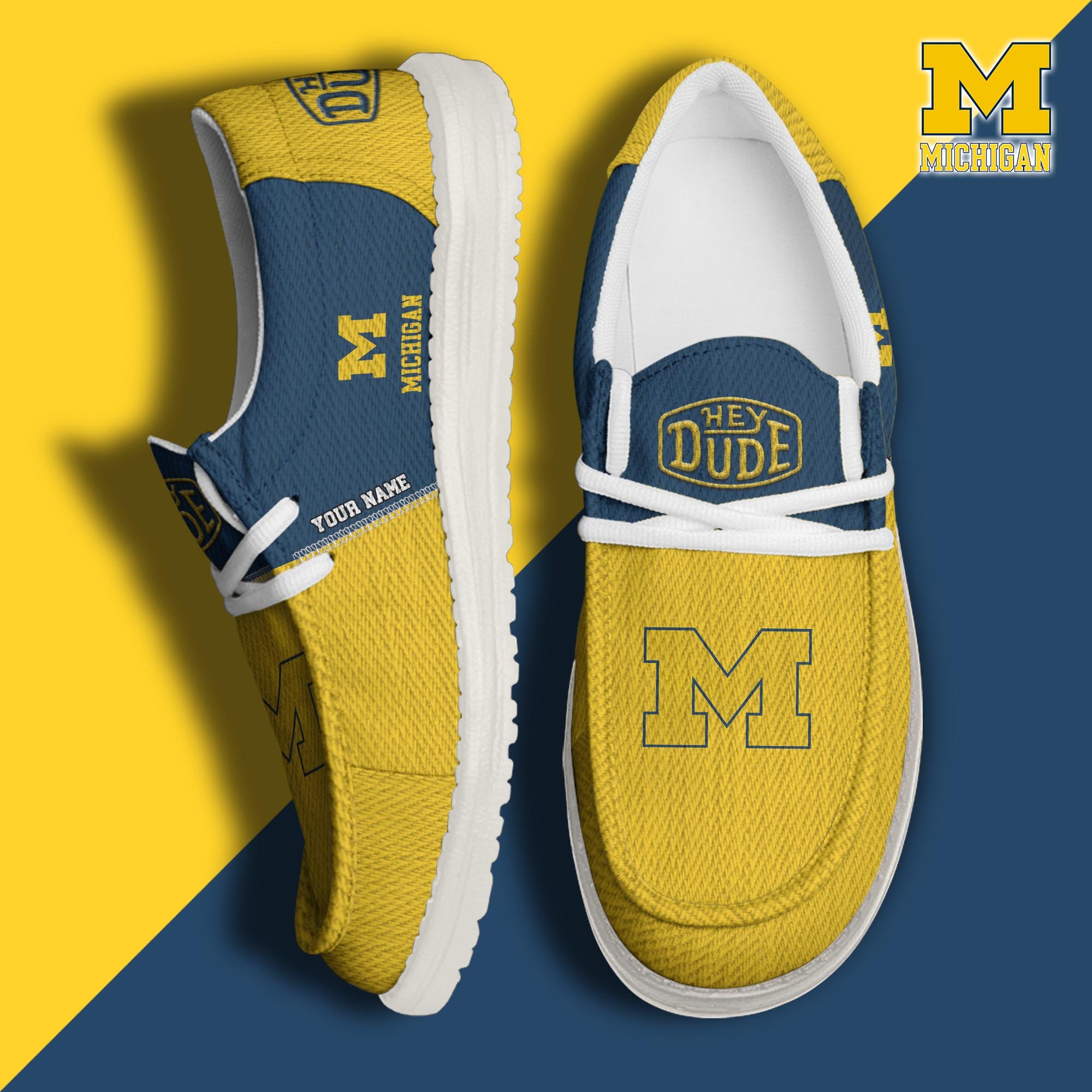 JWFancy Michigan Wolverines Hey Dude Shoes Wally Men's Lace Up Loafers Comfortable For Men And Women