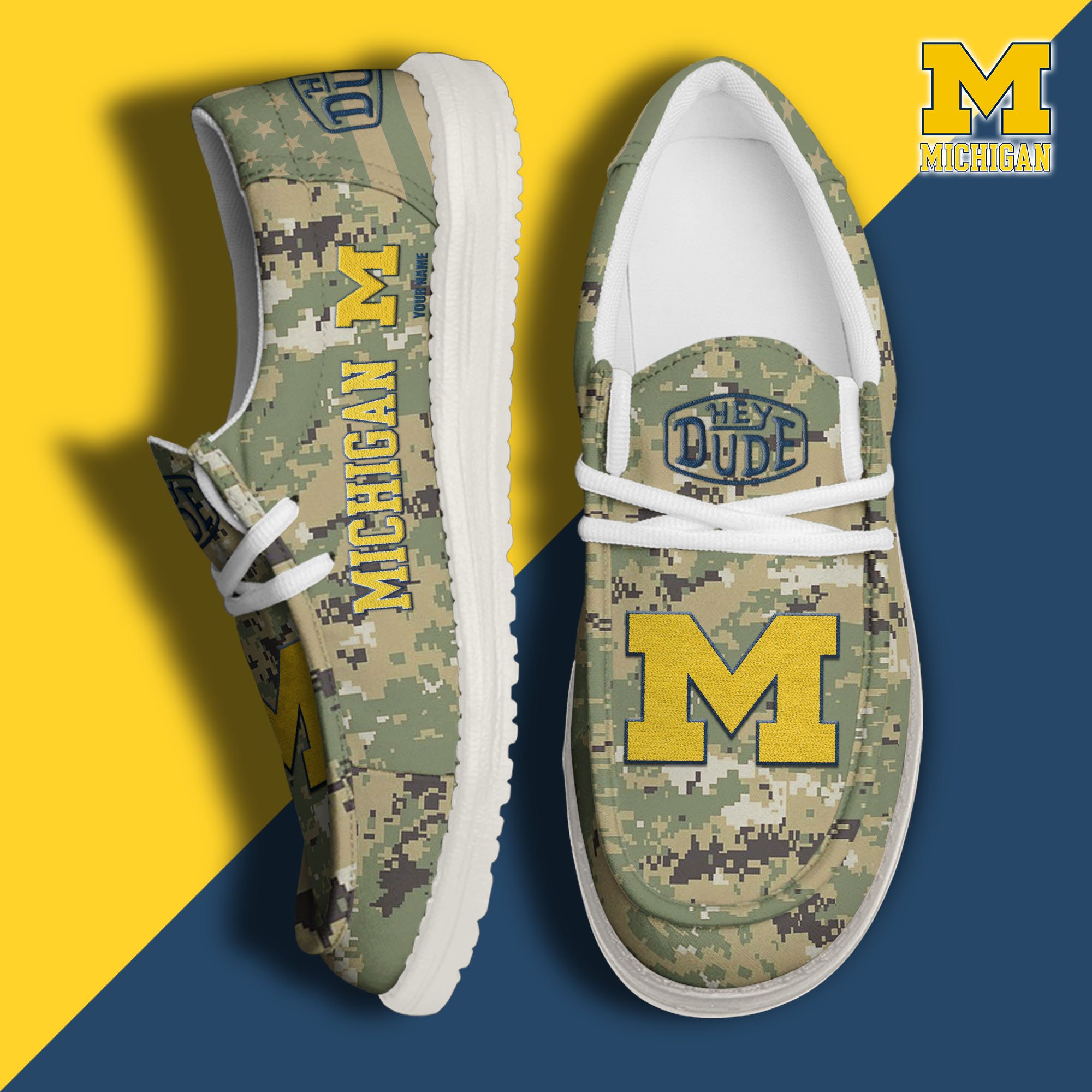 JWFancy Michigan Wolverines Hey Dude Shoes Wally Men's Lace Up Loafers Comfortable For Men And Women