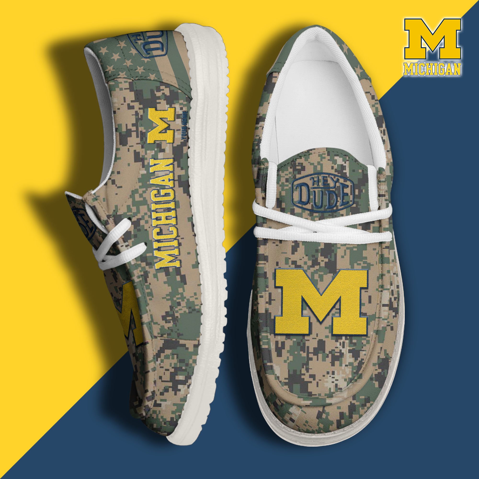 JWFancy Michigan Wolverines Hey Dude Shoes Wally Men's Lace Up Loafers Comfortable For Men And Women