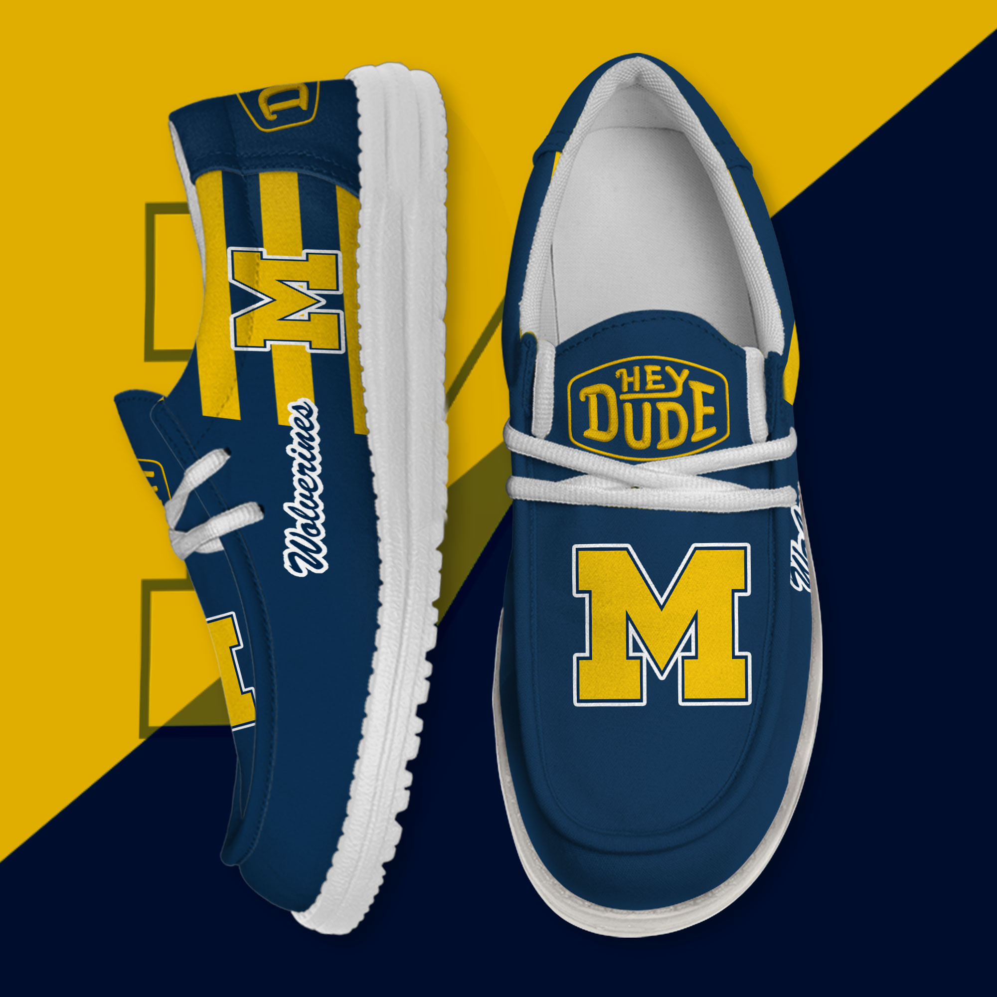 JWFancy Michigan Wolverines Hey Dude Shoes Wally Men's Lace Up Loafers Comfortable For Men And Women