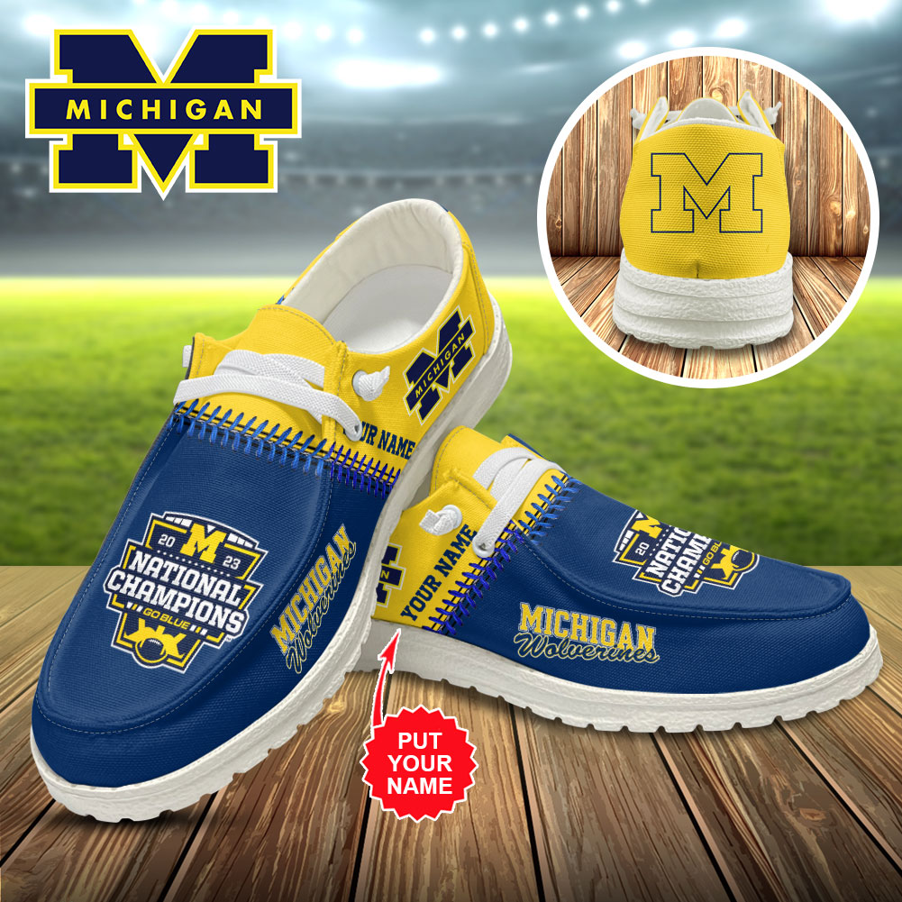 JWFancy Michigan Wolverines Hey Dude Shoes Wally Men's Lace Up Loafers Comfortable For Men And Women