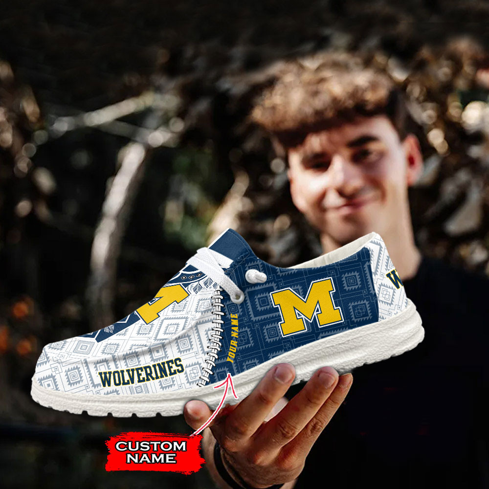 JWFancy Michigan Wolverines Hey Dude Shoes Wally Men's Lace Up Loafers Comfortable For Men And Women