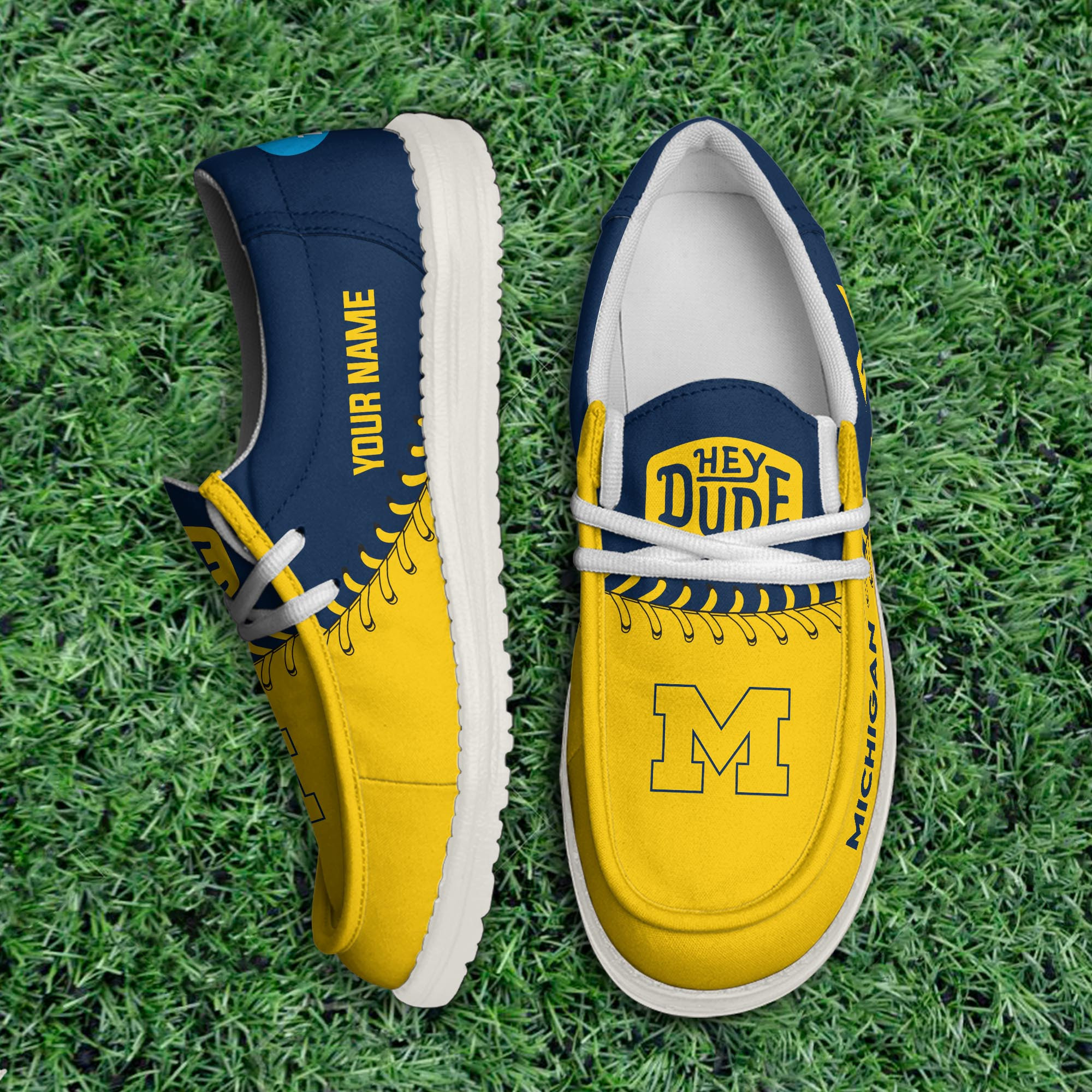 JWFancy Michigan Wolverines Hey Dude Shoes Wally Men's Lace Up Loafers Comfortable For Men And Women