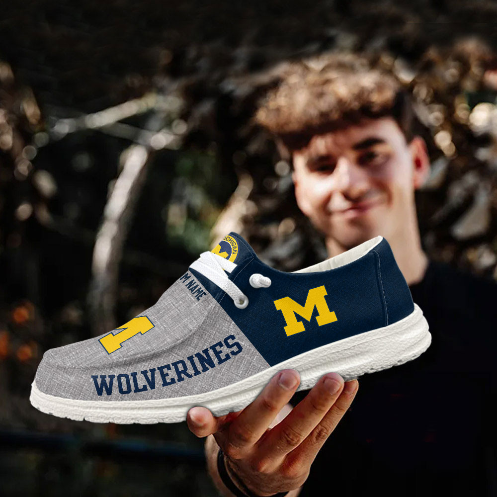 JWFancy Michigan Wolverines Hey Dude Shoes Wally Men's Lace Up Loafers Comfortable For Men And Women