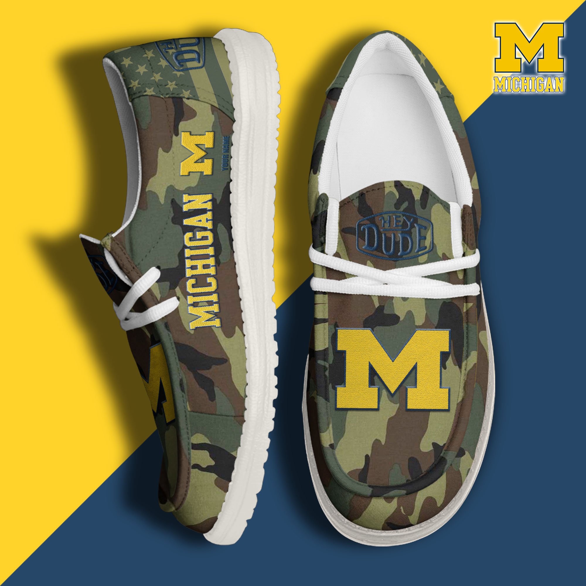 JWFancy Michigan Wolverines Hey Dude Shoes Wally Men's Lace Up Loafers Comfortable For Men And Women