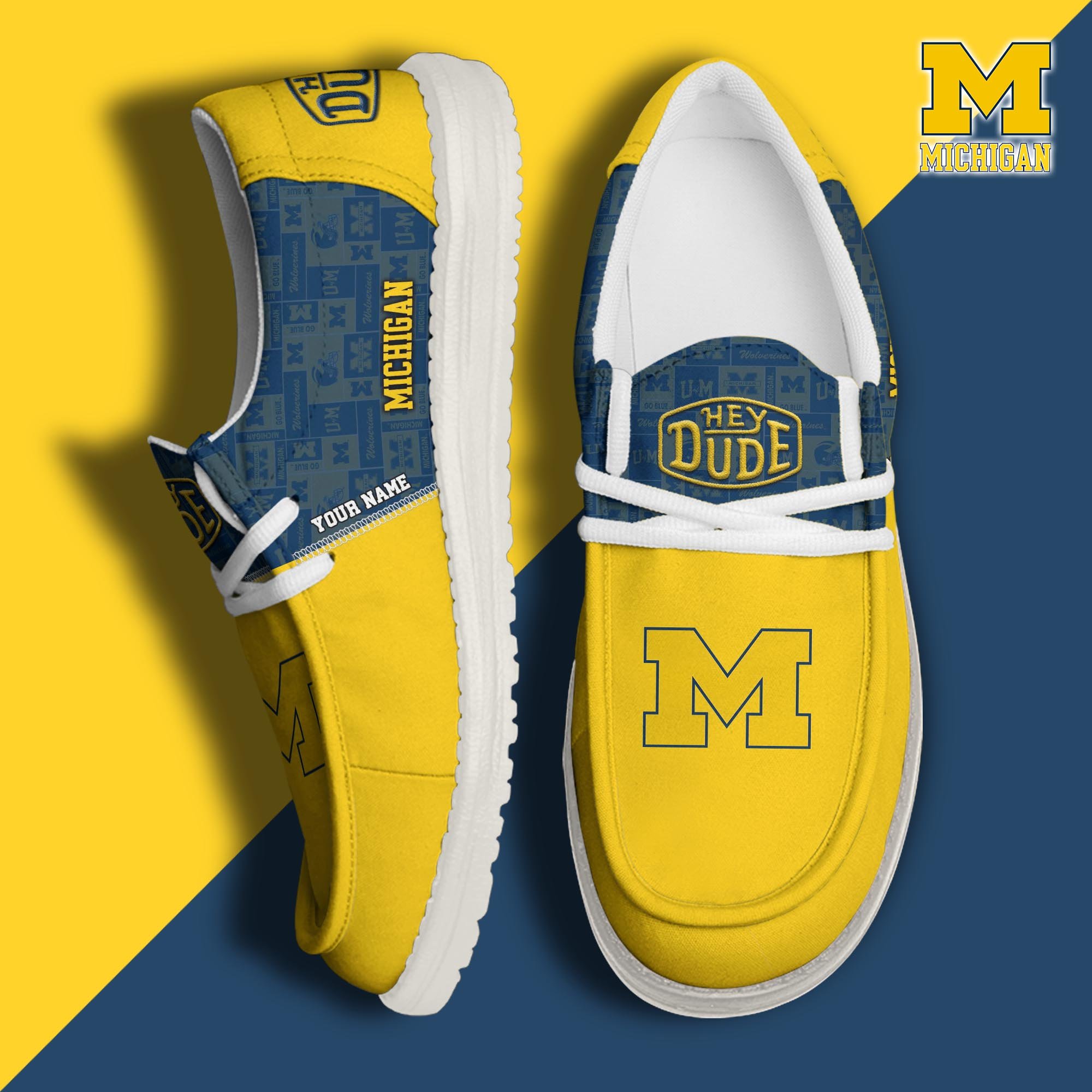 JWFancy Michigan Wolverines Hey Dude Shoes Wally Men's Lace Up Loafers Comfortable For Men And Women
