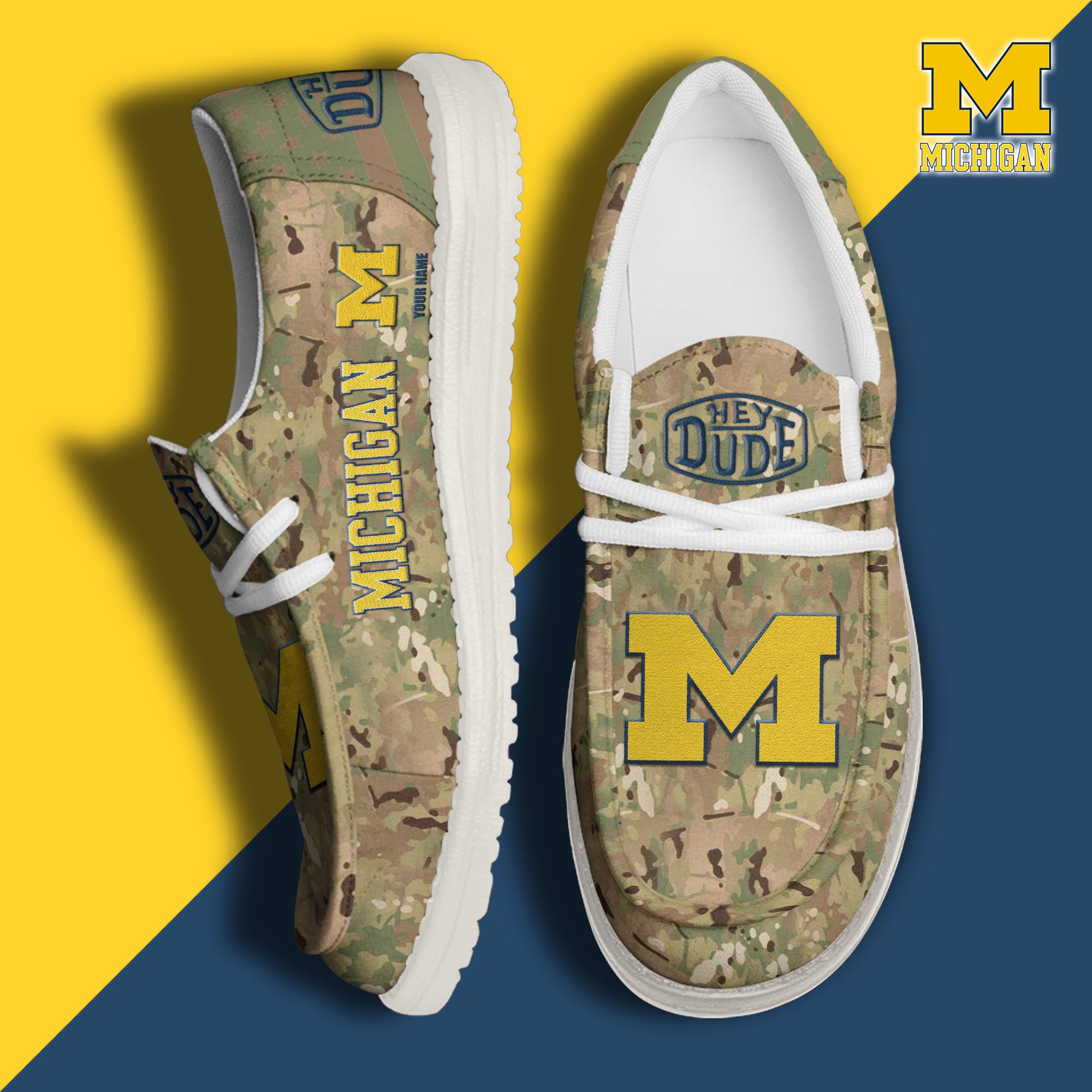 JWFancy Michigan Wolverines Hey Dude Shoes Wally Men's Lace Up Loafers Comfortable For Men And Women