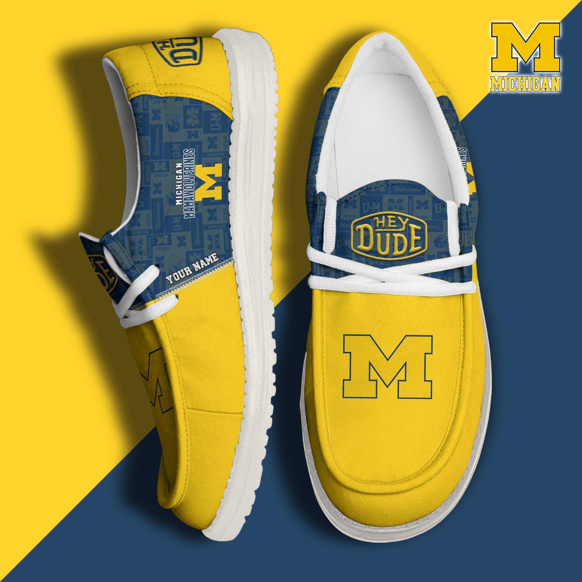 JWFancy Michigan Wolverines Hey Dude Shoes Wally Men's Lace Up Loafers Comfortable For Men And Women