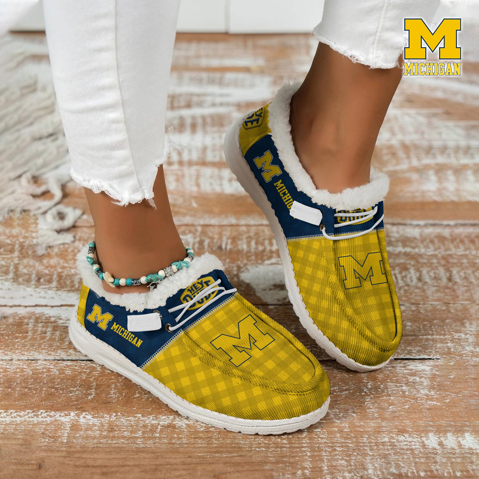 JWFancy Michigan Wolverines Hey Dude Shoes Wally Men's Lace Up Loafers Comfortable For Men And Women