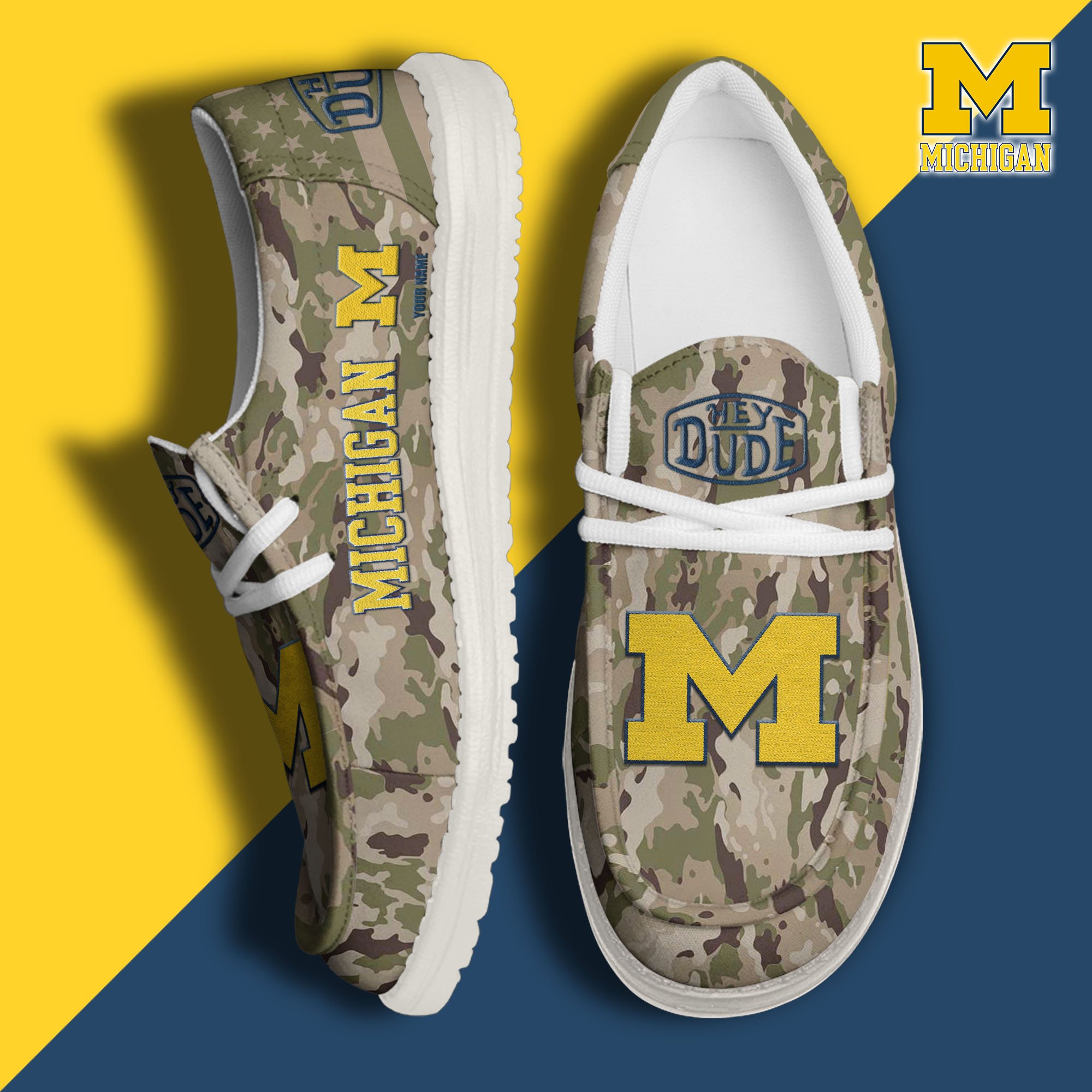 JWFancy Michigan Wolverines Hey Dude Shoes Wally Men's Lace Up Loafers Comfortable For Men And Women