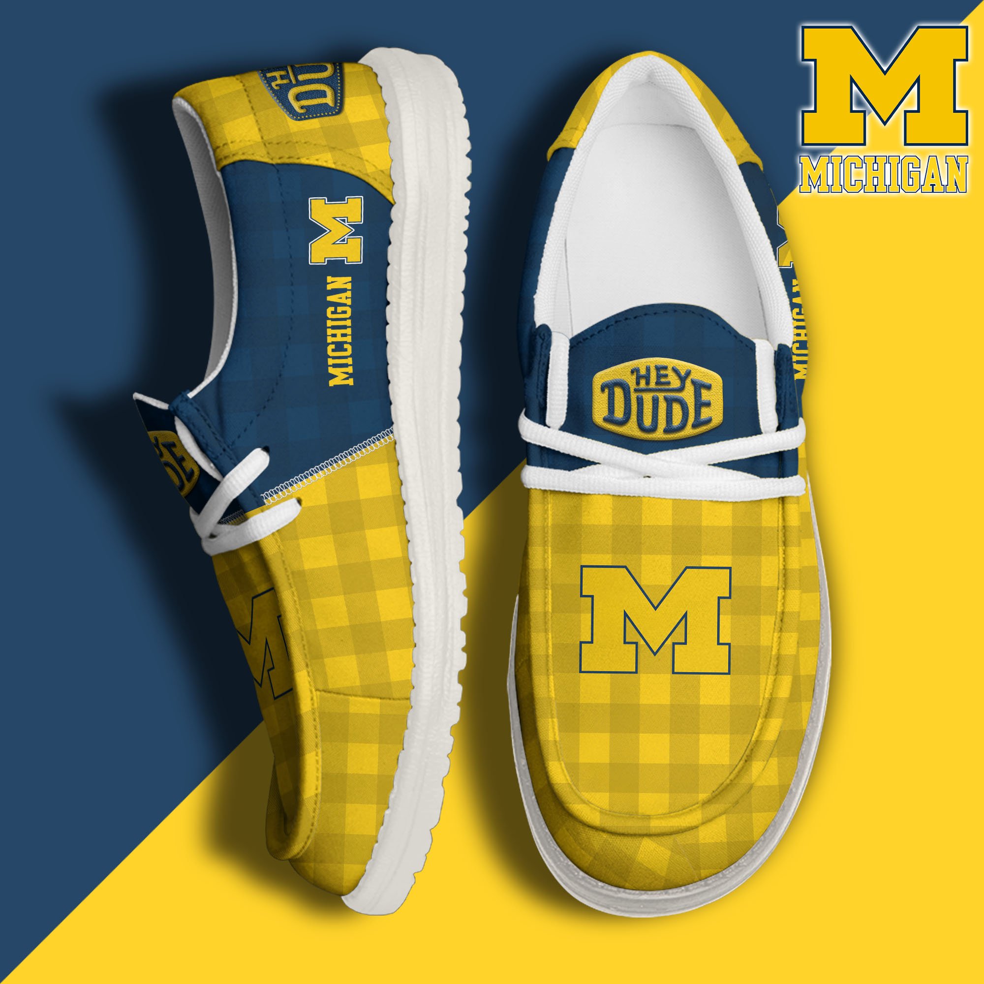 JWFancy Michigan Wolverines Hey Dude Shoes Wally Men's Lace Up Loafers Comfortable For Men And Women