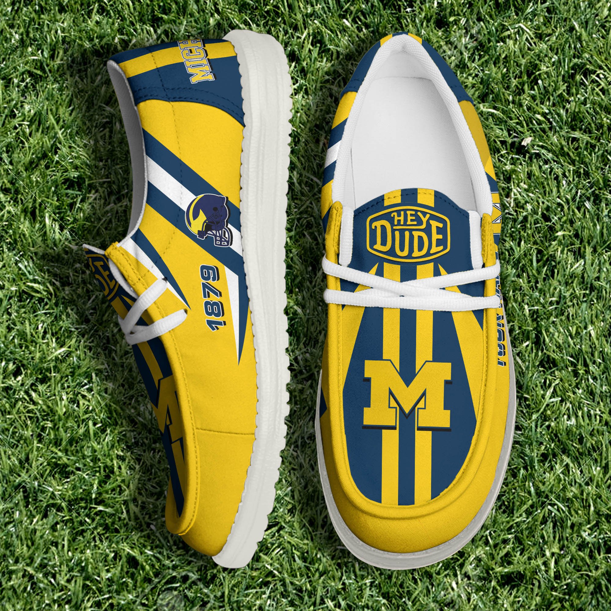 JWFancy Michigan Wolverines Hey Dude Shoes Wally Men's Lace Up Loafers Comfortable For Men And Women