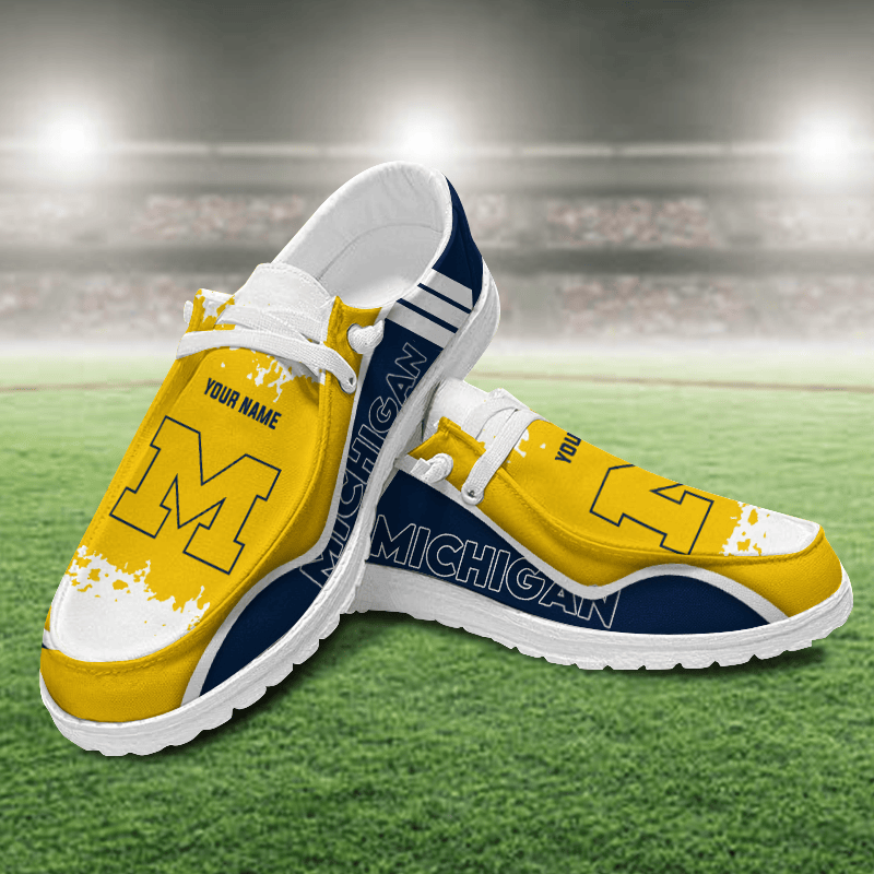 JWFancy Michigan Wolverines Hey Dude Shoes Wally Men's Lace Up Loafers Comfortable For Men And Women