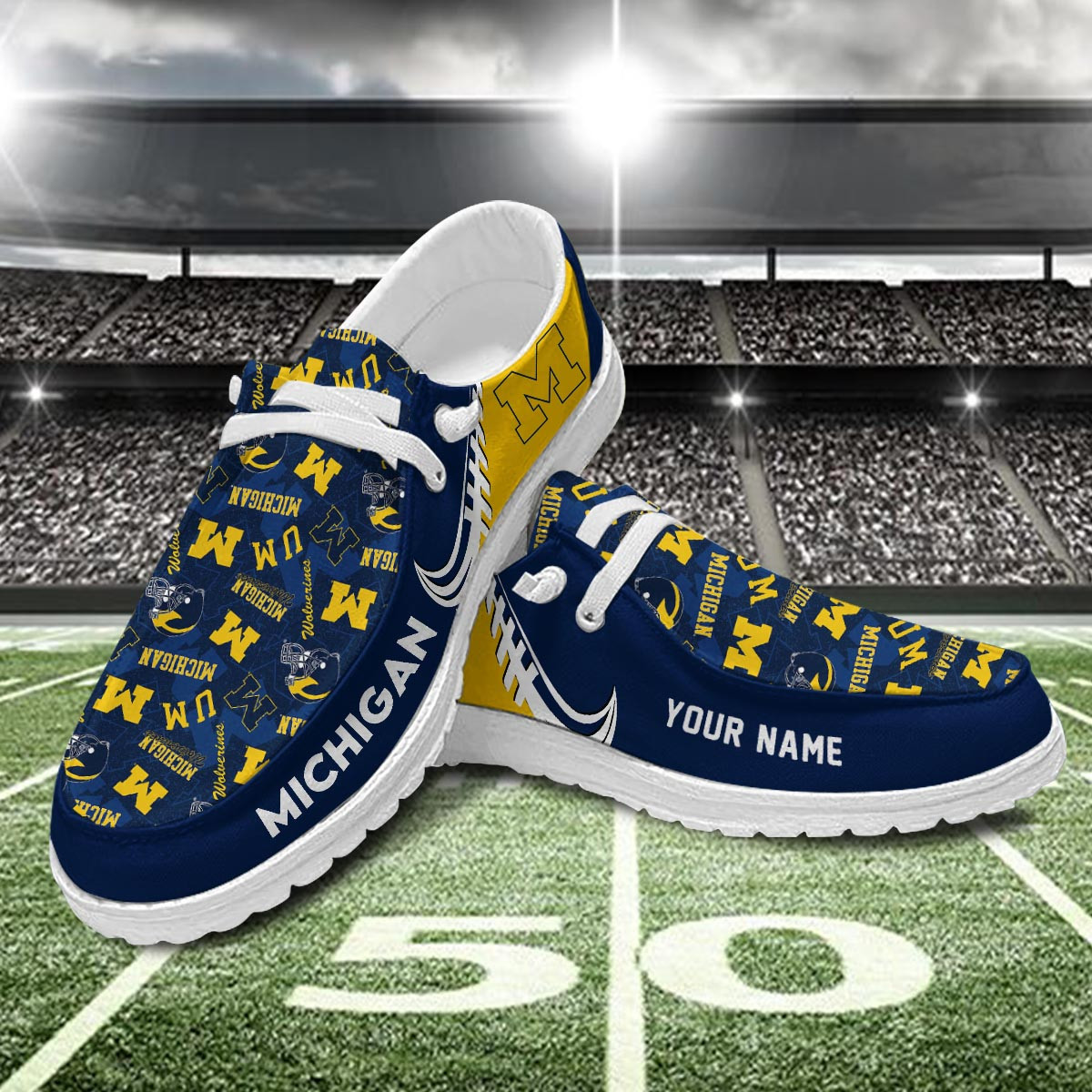 JWFancy Michigan Wolverines Hey Dude Shoes Wally Men's Lace Up Loafers Comfortable For Men And Women