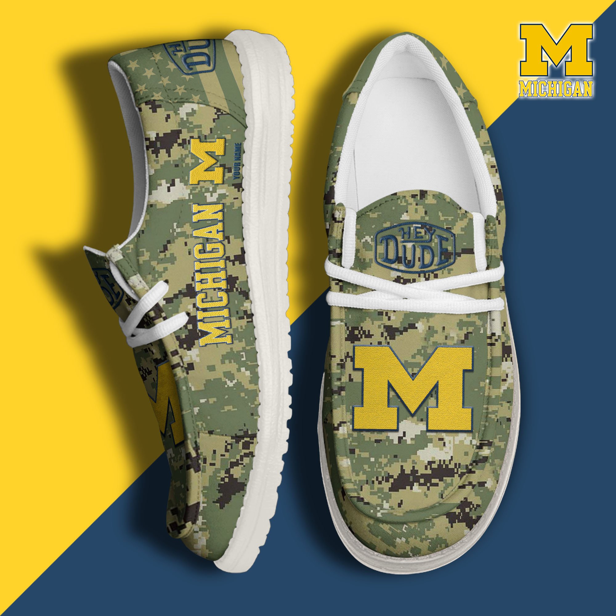 JWFancy Michigan Wolverines Hey Dude Shoes Wally Men's Lace Up Loafers Comfortable For Men And Women