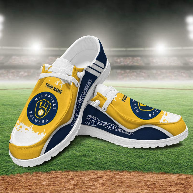 JWFancy Milwaukee Brewers Hey Dude Shoes Wally Men's Lace Up Loafers Comfortable For Men And Women