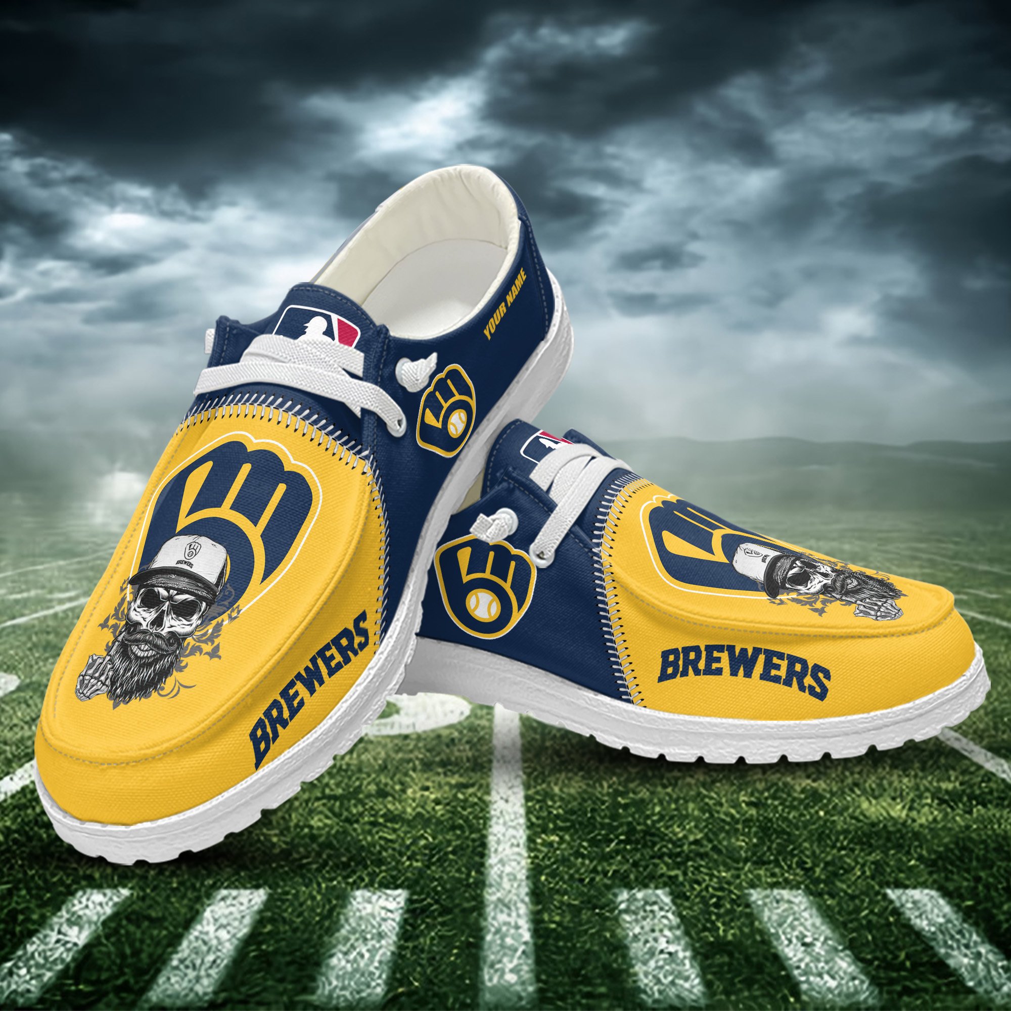 JWFancy Milwaukee Brewers Hey Dude Shoes Wally Men's Lace Up Loafers Comfortable For Men And Women