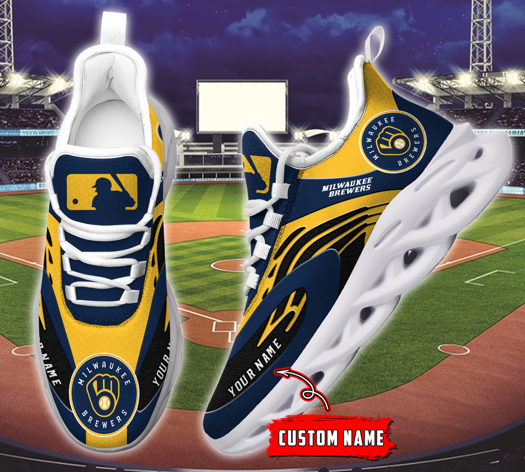 JWFancy Milwaukee Brewers MLB Max Soul Shoes Sneakers For Men And Women