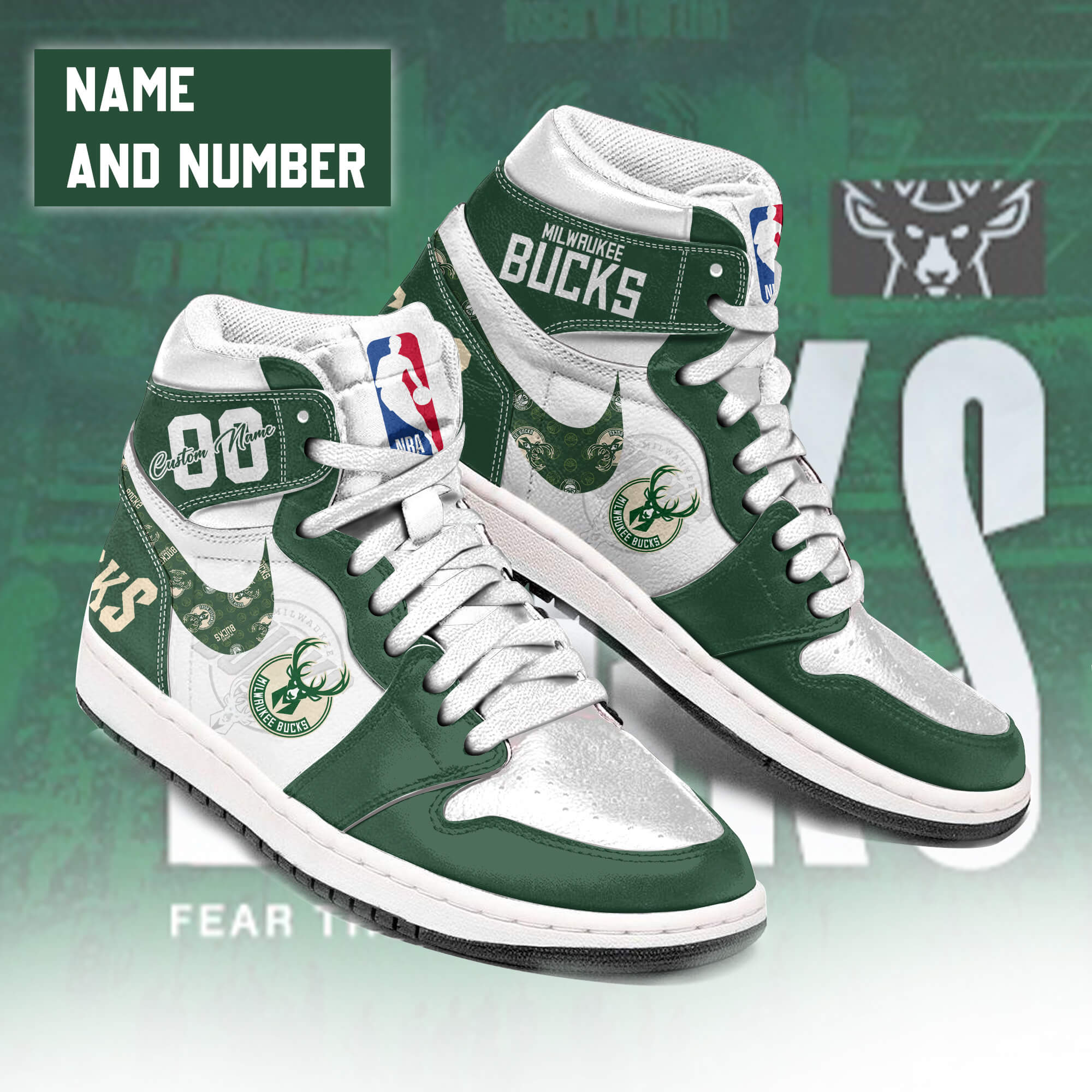 JWFancy Milwaukee Bucks AJ1 High Sneakers Shoes For Men And Women
