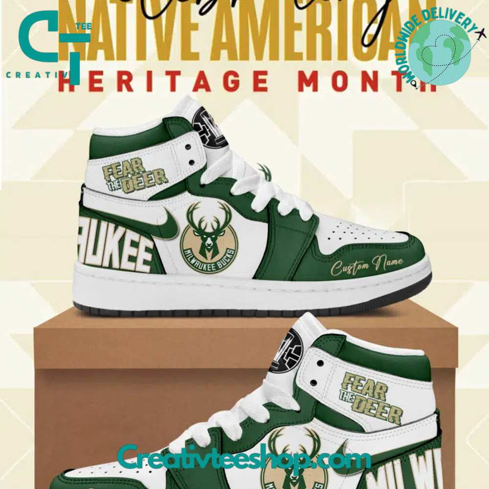 JWFancy Milwaukee Bucks AJ1 High Sneakers Shoes For Men And Women