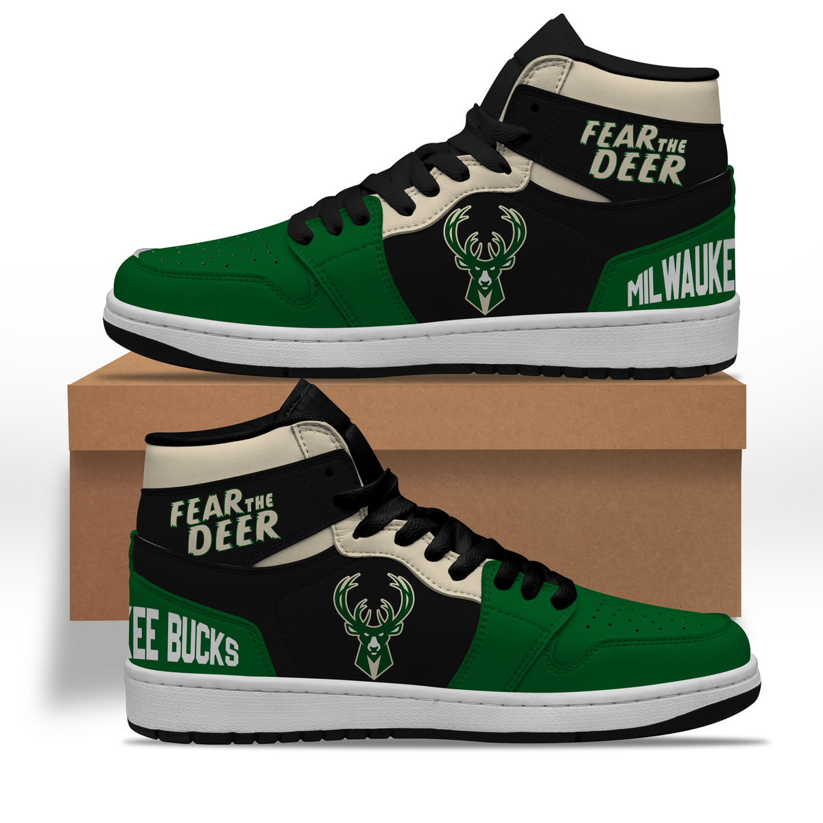 JWFancy Milwaukee Bucks AJ1 High Sneakers Shoes For Men And Women