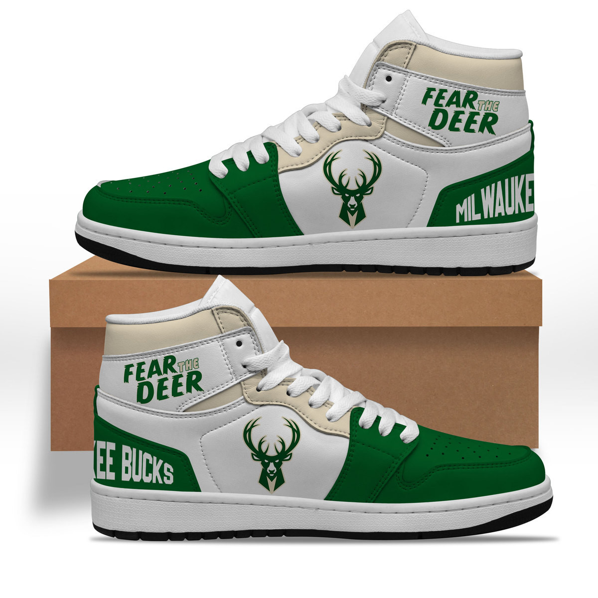 JWFancy Milwaukee Bucks AJ1 High Sneakers Shoes For Men And Women