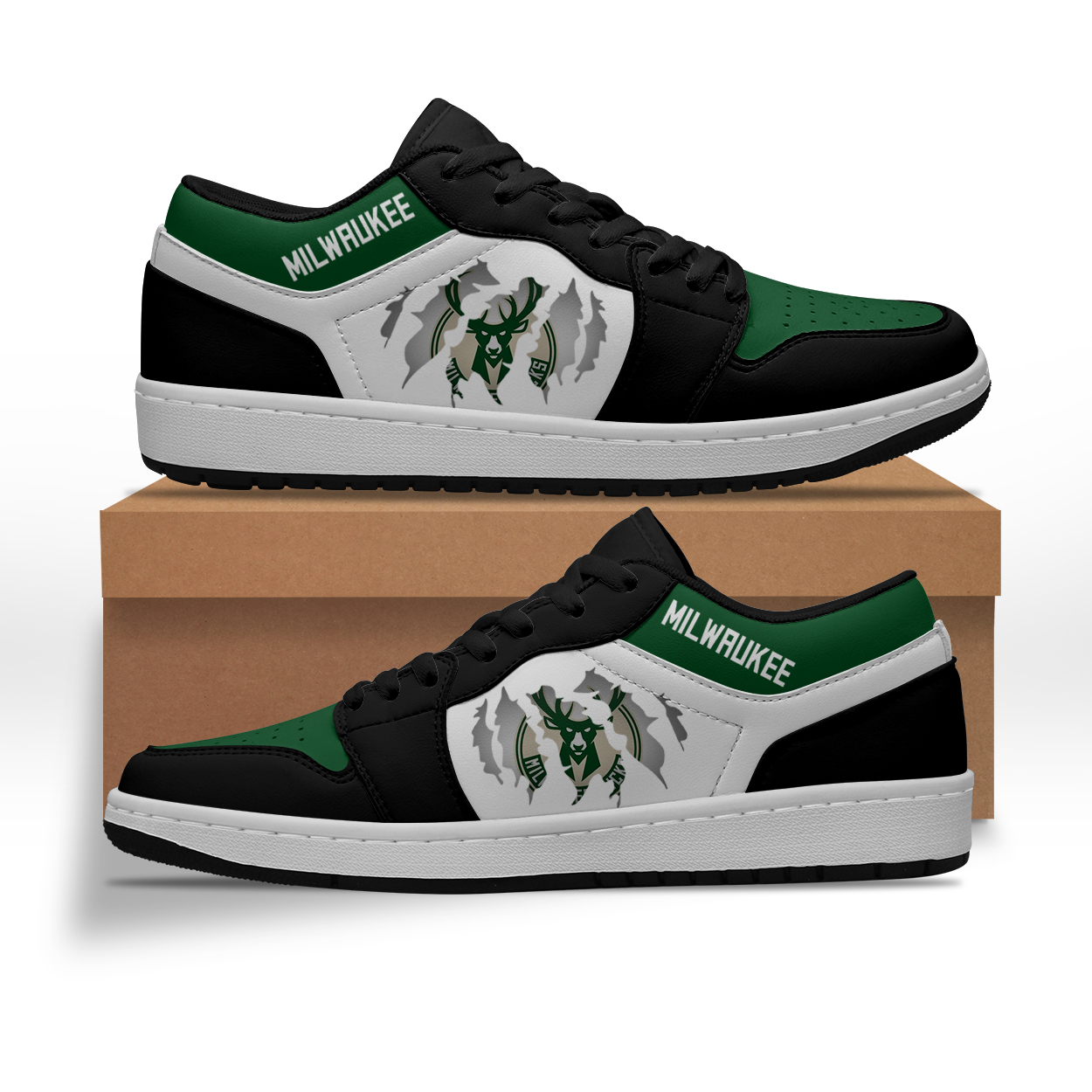 JWFancy Milwaukee Bucks AJ1 Low Sneakers Shoes For Men And Women