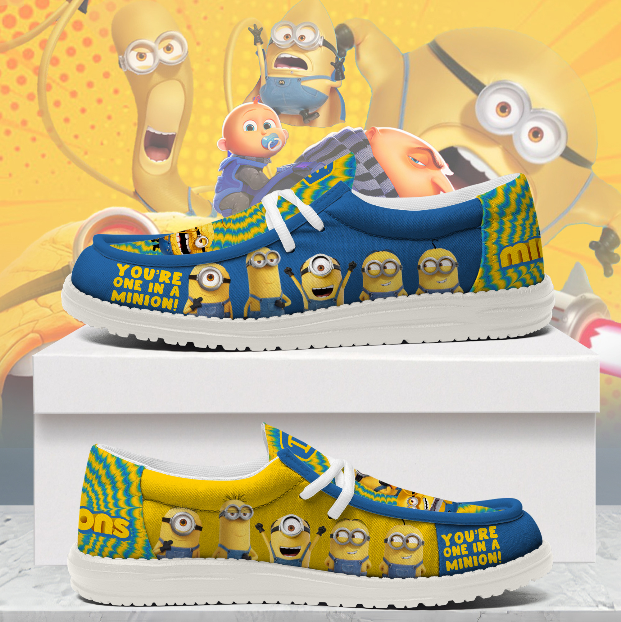JWFancy Minions Hey Dude Shoes Wally Men's Lace Up Loafers Comfortable For Men And Women