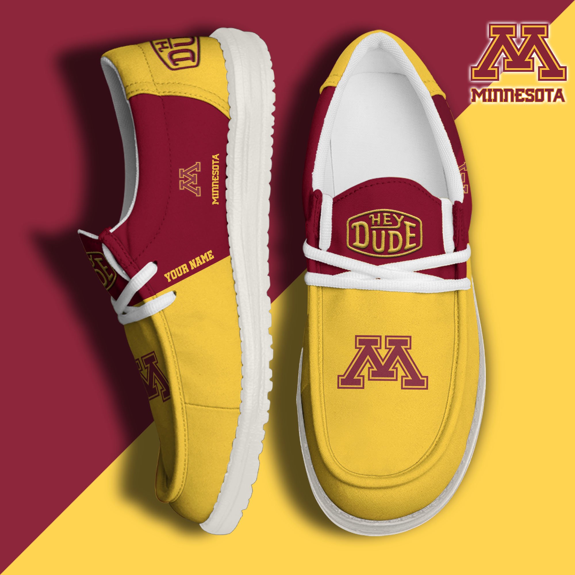 JWFancy Minnesota Golden Gophers Hey Dude Shoes Wally Men's Lace Up Loafers Comfortable For Men And Women
