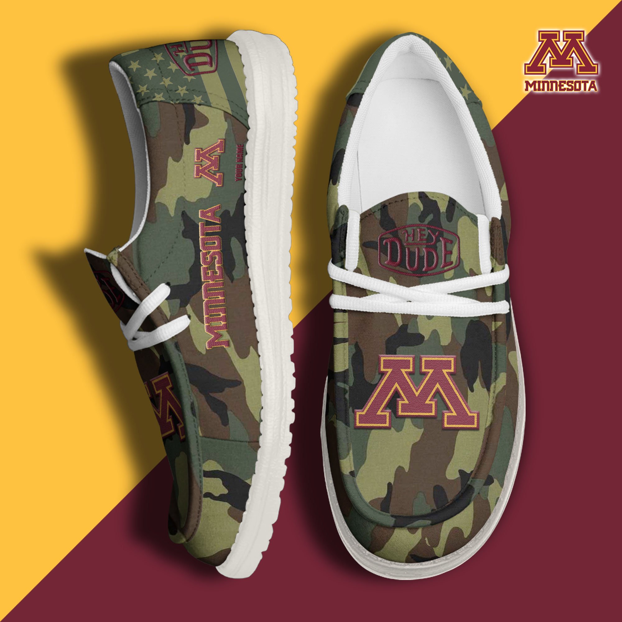 JWFancy Minnesota Golden Gophers Hey Dude Shoes Wally Men's Lace Up Loafers Comfortable For Men And Women
