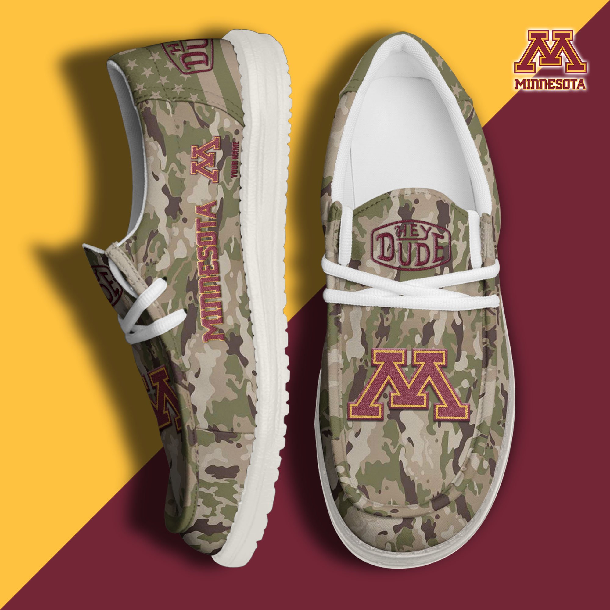 JWFancy Minnesota Golden Gophers Hey Dude Shoes Wally Men's Lace Up Loafers Comfortable For Men And Women