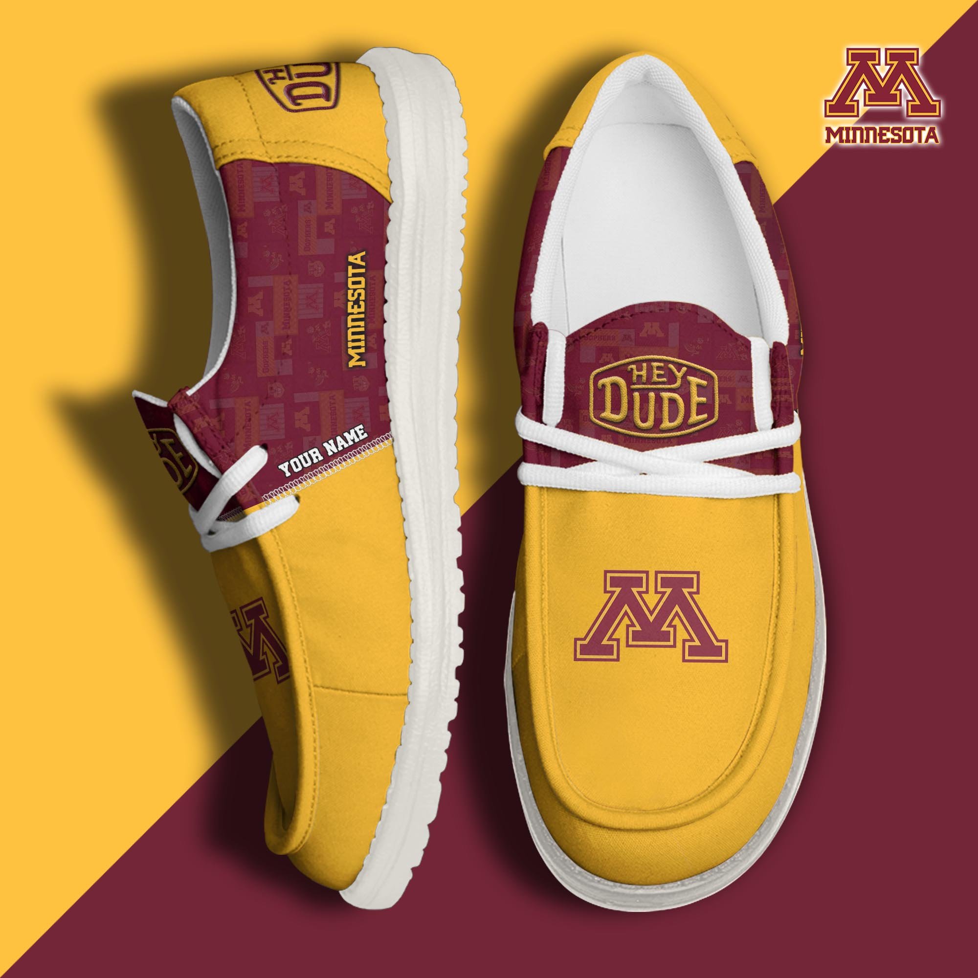 JWFancy Minnesota Golden Gophers Hey Dude Shoes Wally Men's Lace Up Loafers Comfortable For Men And Women