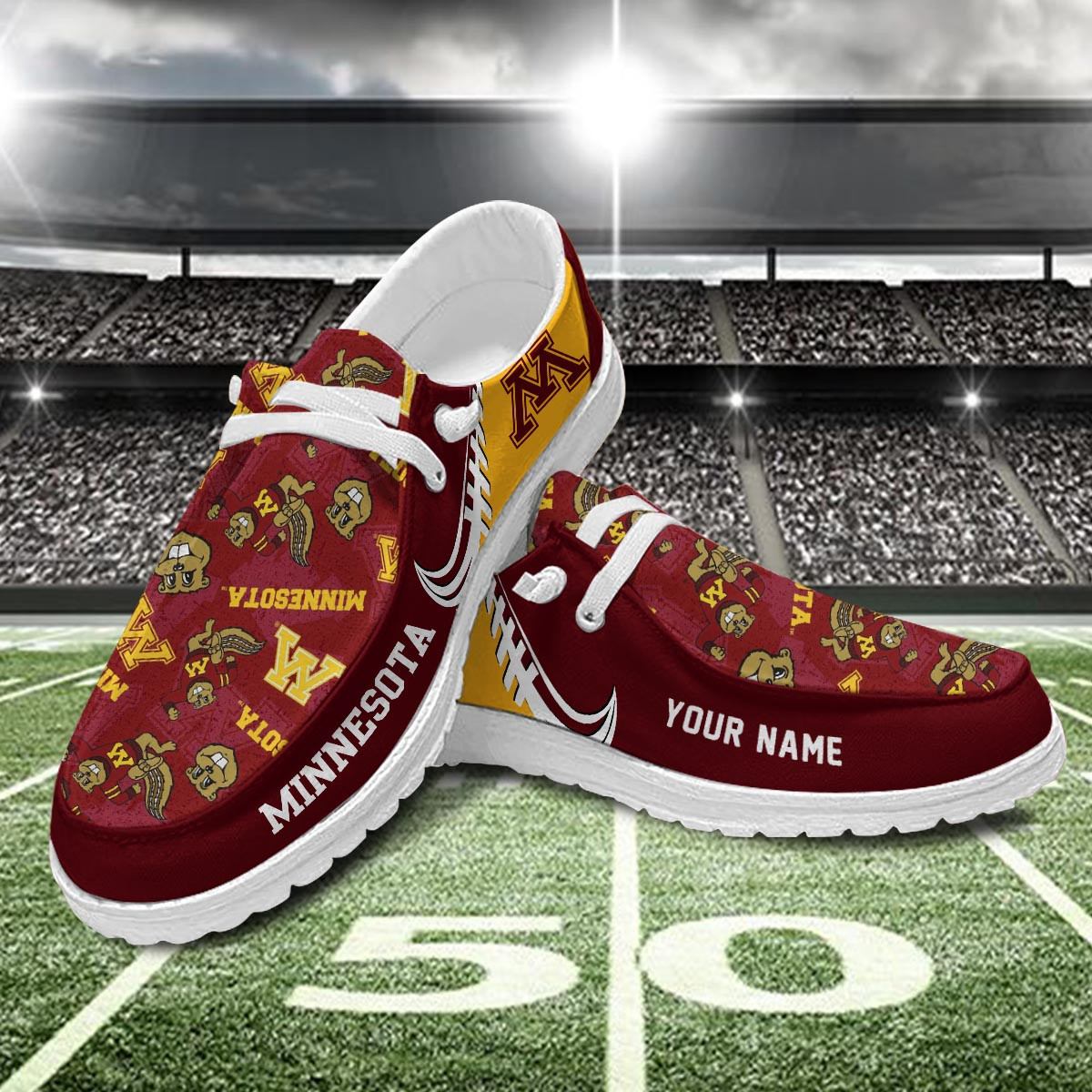 JWFancy Minnesota Golden Gophers Hey Dude Shoes Wally Men's Lace Up Loafers Comfortable For Men And Women