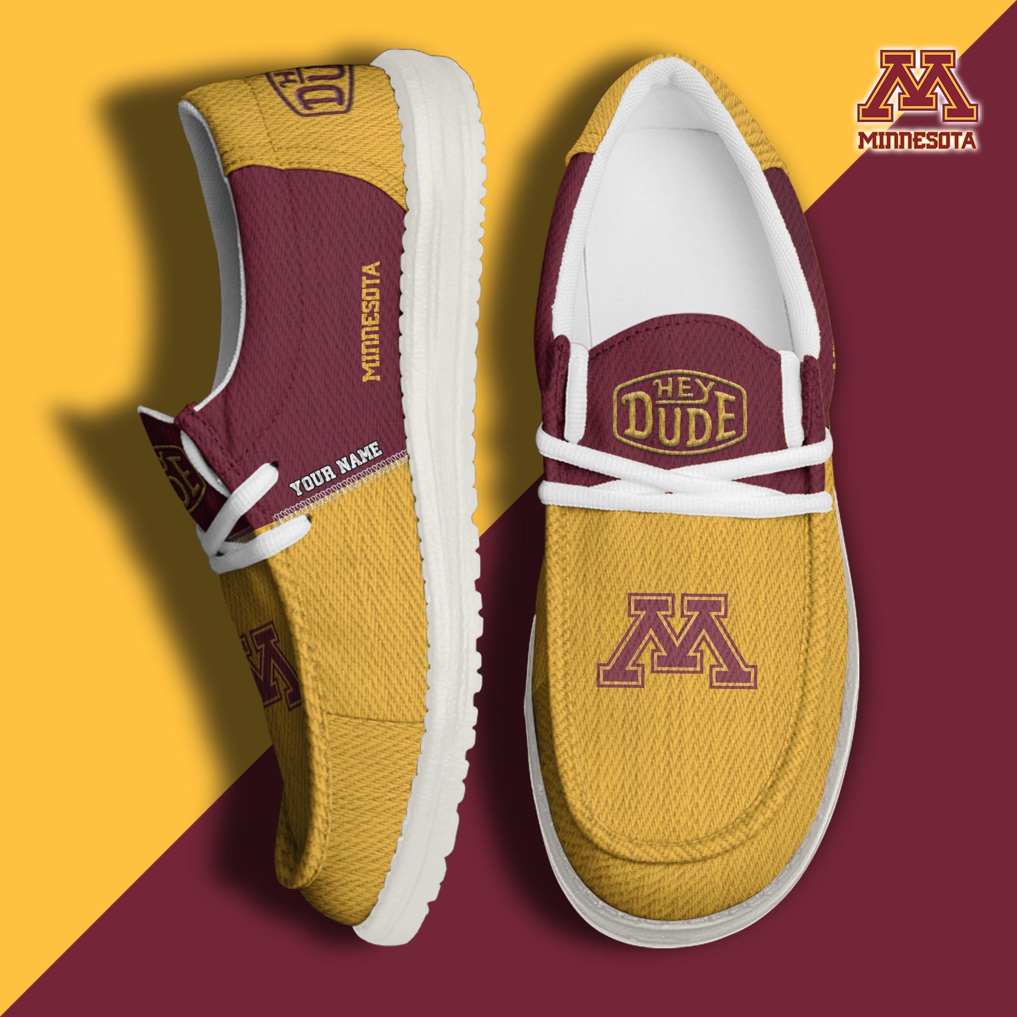JWFancy Minnesota Golden Gophers Hey Dude Shoes Wally Men's Lace Up Loafers Comfortable For Men And Women